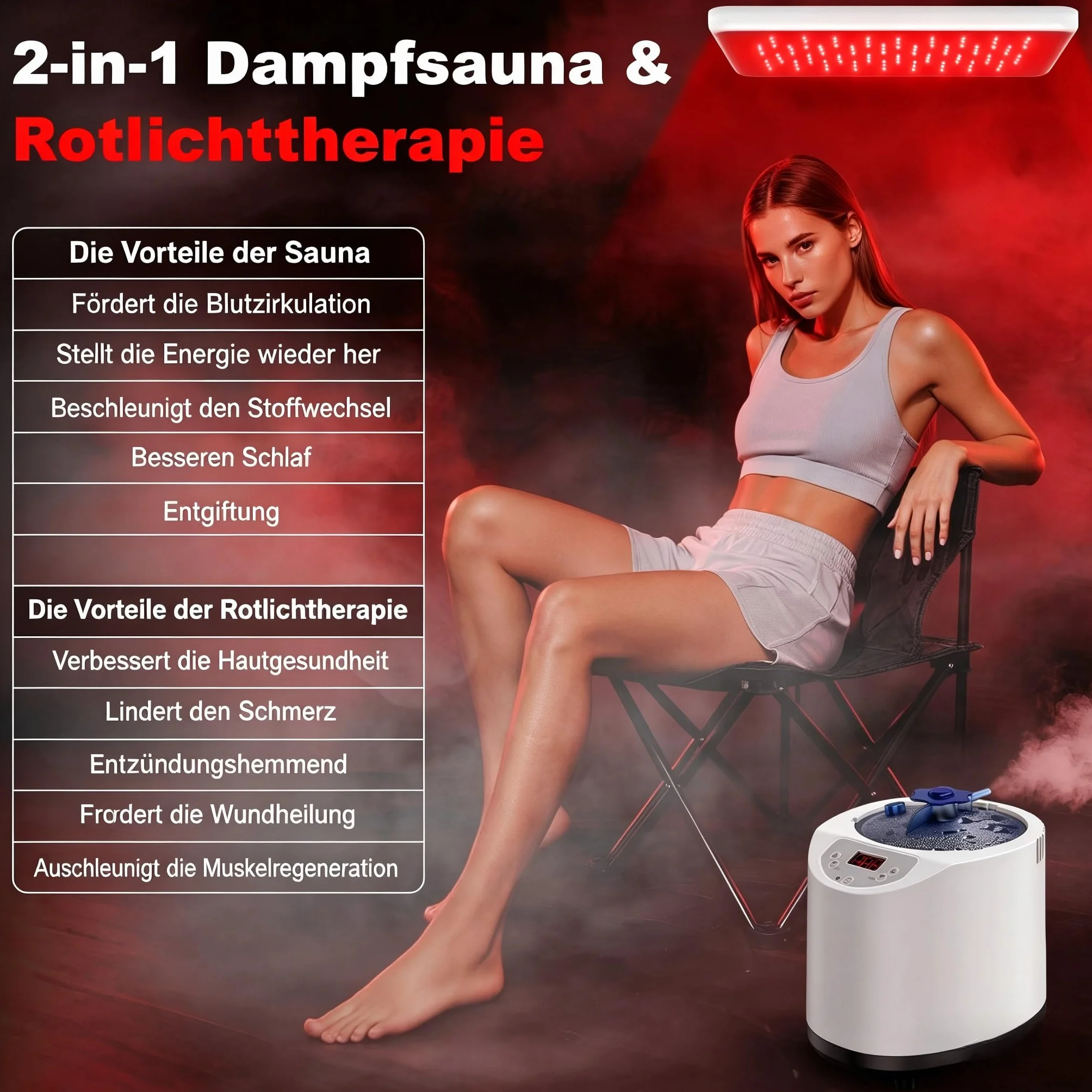 I-THERA-U Sauna de infrarrojos para el hogar - Sauna portátil de vapor de 660 y 850 nm sauna de vapor de cuerpo entero con 3L 1200 W generador de vapor baño de vapor, 15 niveles de calor, silla, mando