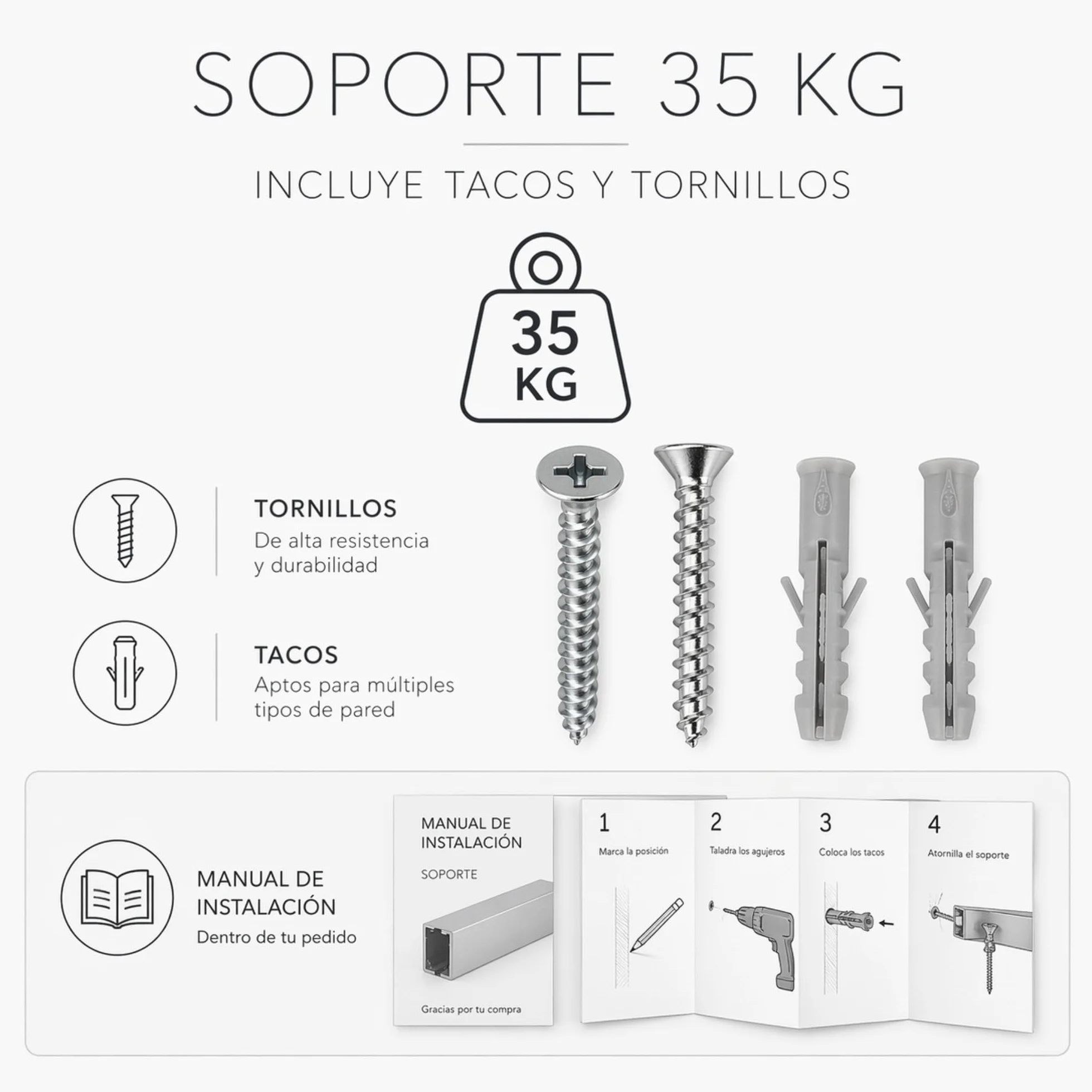 Pack Basic RM de 150cm Guías de Aluminio para Colgar Cuadros (Plata Mate) con 4 colgadores Nylon