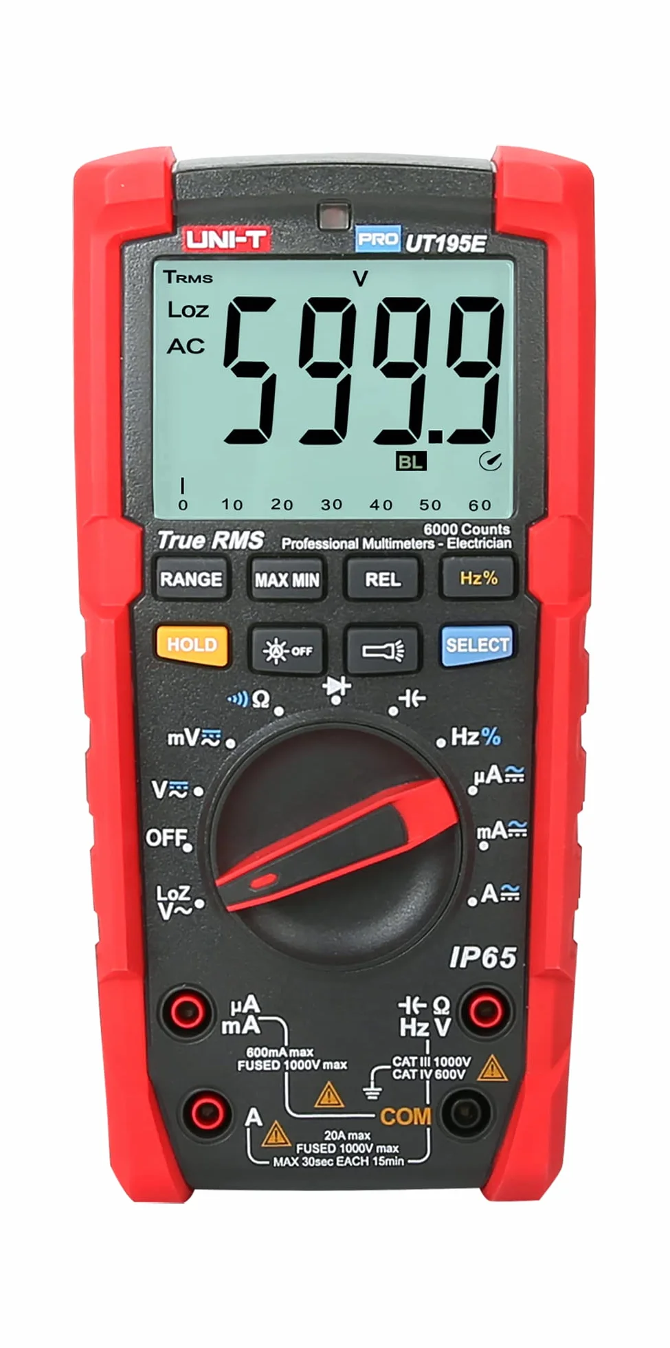 UNI-T PRO UT195E / MIE0295 / True RMS, pantalla LCD, linterna, color negro y rojo