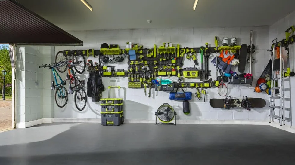 Ryobi – Kit de acoplamiento completo Link, almacenamiento para garaje y taller (7 piezas) – Syteme LINK – RSLWPK-7PC, verde y antracita