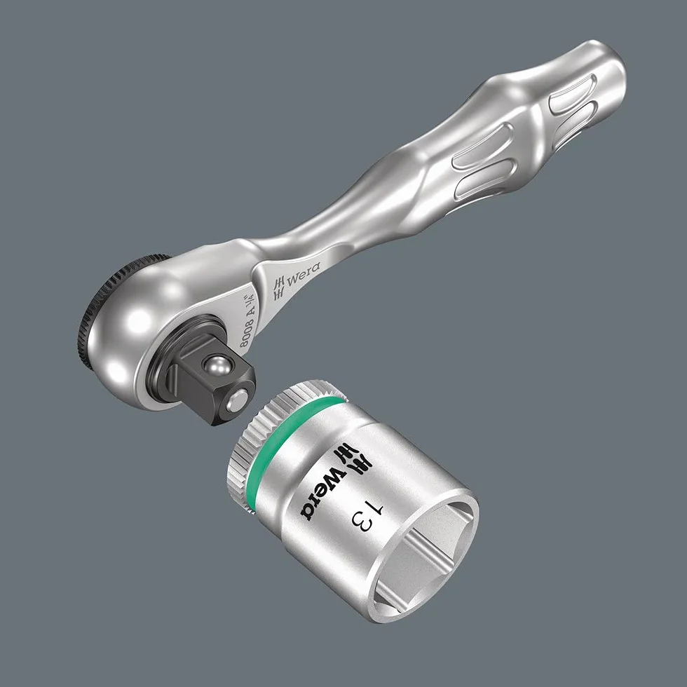 Wera 8008 A Carraca Zyklop Mini 3, cuadradillo de 1/4", 1/4" x 87 mm