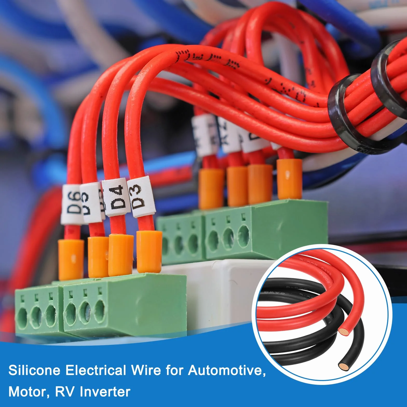 QUARKZMAN 2 Piezas Cable Eléctrico de Silicona 6 AWG, Cable de Cobre Estañado Calibre 6 3m/10ft con Tubo Termorretráctil y Bridas Para Automóvil, Motor, Inversor RV - Rojo y Negro
