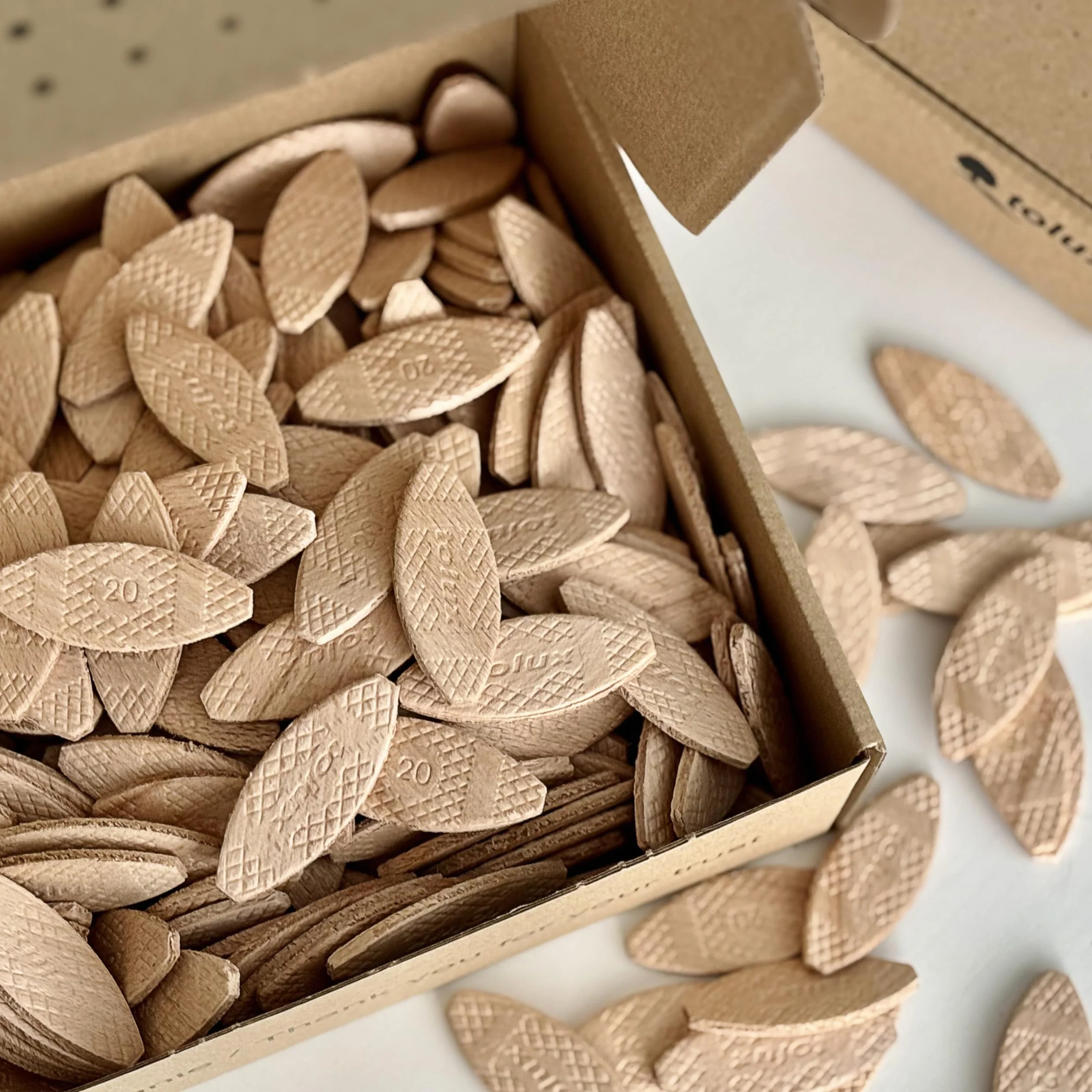 Tolux Galletas de Madera tamaño número 20, Pack de 1000 piezas, Galletas de Lamello, Galletas de Ensamble, Clavijas de Madera de Haya de la para Carpinteros y proyectos de bricolaje