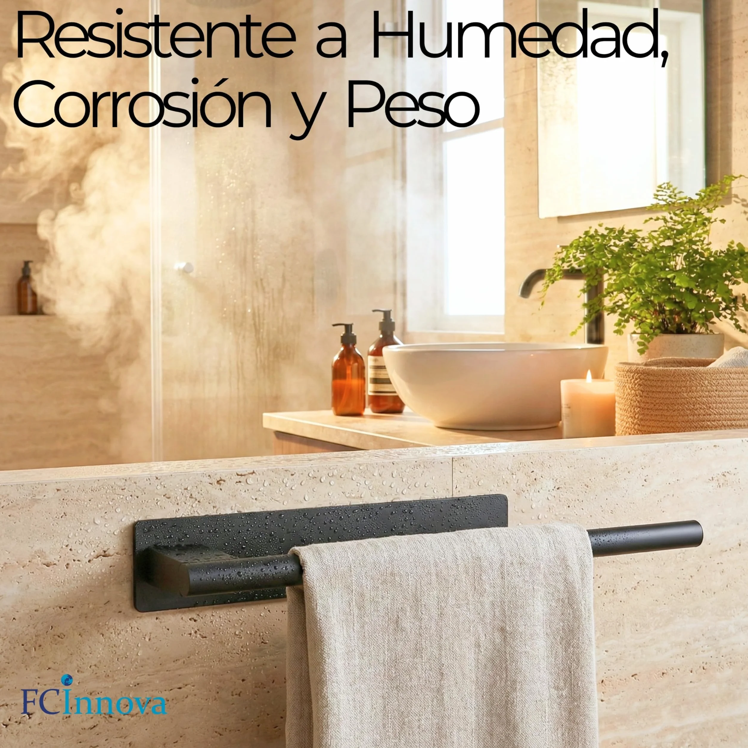 Toallero Adhesivo Baño sin Taladro Negro Mate de 43cm Fabricado en Acero Inoxidable 304 Resistente a la Humedad y al oxido Toallero sin Taladro de Facil Instalación y Fuerte fiajación Adhesiva 3M