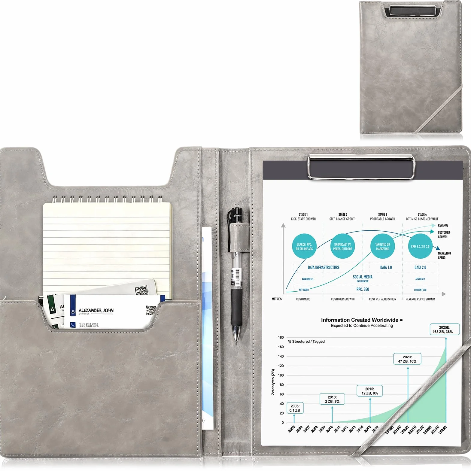 ProCase Portafolio de Cuero A4 Carpeta Organizador de Documentos para Negocios - Gris