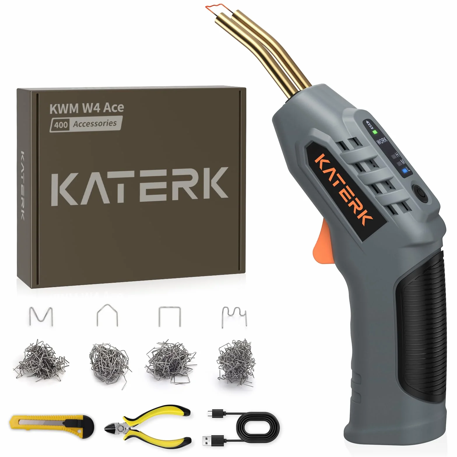 Katerk Soldador de Plástico 2 en 1 Kit,Soldador Laser Portatil con 400pcs Grapas,Varillas, Herramientas de Suavización,Pistola Soldar Plastico para Réparer les Pare-Chocs de Voiture et d'Autres Pièces