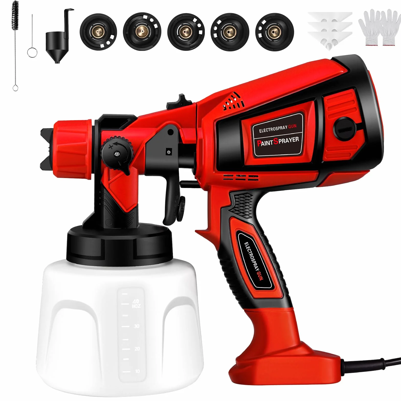 Pistola de Pintura,800W HVLP Pulverizador de Pintura Eléctrico con Recipiente de 1400ml, Flujo Máximo de 1000ml/min,4 Boquillas para la Pulverización y Limpieza del Bricolaje