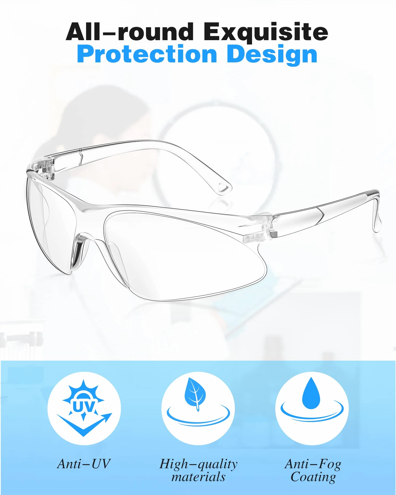 Xuhal 100 pares de gafas protectoras de seguridad, ANSI Z87.1, transparentes, de policarbonato, resistentes a los arañazos, envolventes, antivaho, para mujeres y hombres, ligeras, protección UV