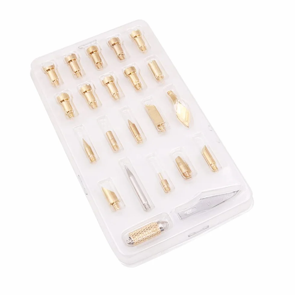 23 piezas de juego de plantillas de puntas para lápiz de quema de madera para soldadura de pirografía, trabajo de tallado, grabado en relieve, tallado, quemado de hierro metálico, puntas de