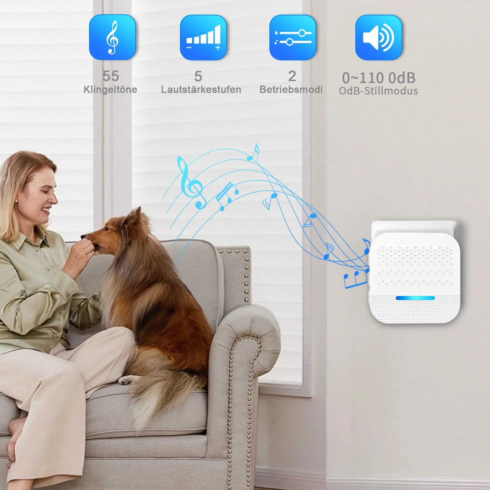 SURFOU Timbre Inalámbrico Exterior Impermeable con Batería 300M de Distancia e Enchufe Receptores Timbre para Casa 55 Tonos Incluidos de Navidad 5 Niveles de Volumen e Indicador LED, Blanco