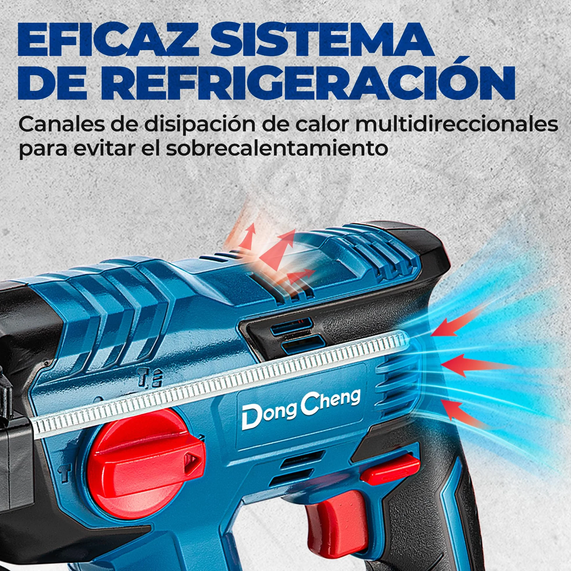 DongCheng Martillo perforador sin cable 18V, energía de impacto 2,1 J, 4 piezas SDS-plus, perforación hasta 28 mm, motor de percusión sin escobillas empuñadura antivibración baterías 4Ah y cargador 2A