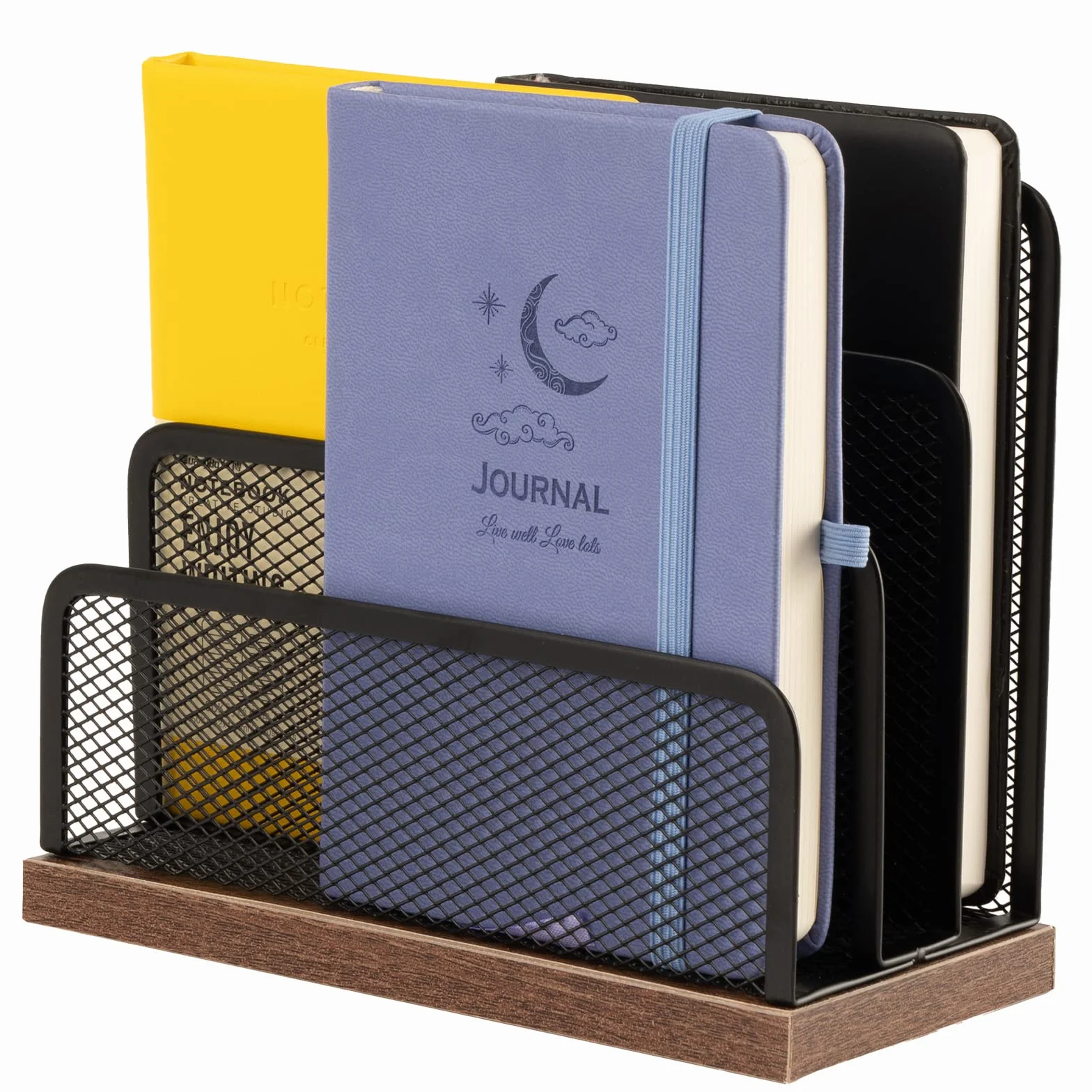 Organizador de correo de escritorio de madera y metal, 3 compartimentos verticales para archivos y cartas