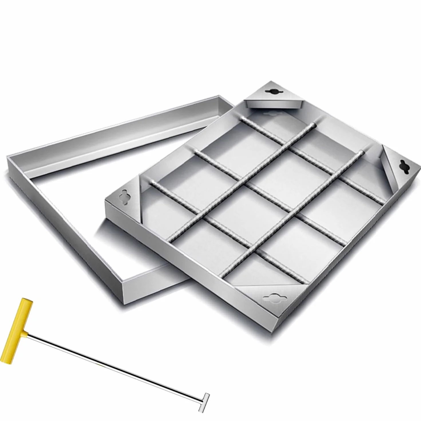 Tapa De Arqueta Y Marco Rectángulo, Empotrada Tapa De Tanque Séptico De Acero Inoxidable 304, Cubierta De Cuenca De Aguas Residuales Invisible Para Patios Y Aceras(60x80cm)