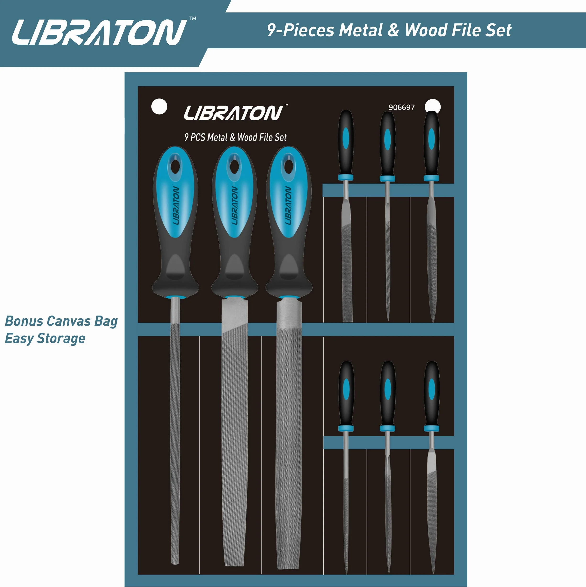 Libraton Juego de limas y escofinas 9pcs, Juego de limas multiusos en acero con alto contenido de carbono incluye lima plana,semirredondas,redondas y 6 Pcs limas de agujas,para metal,madera