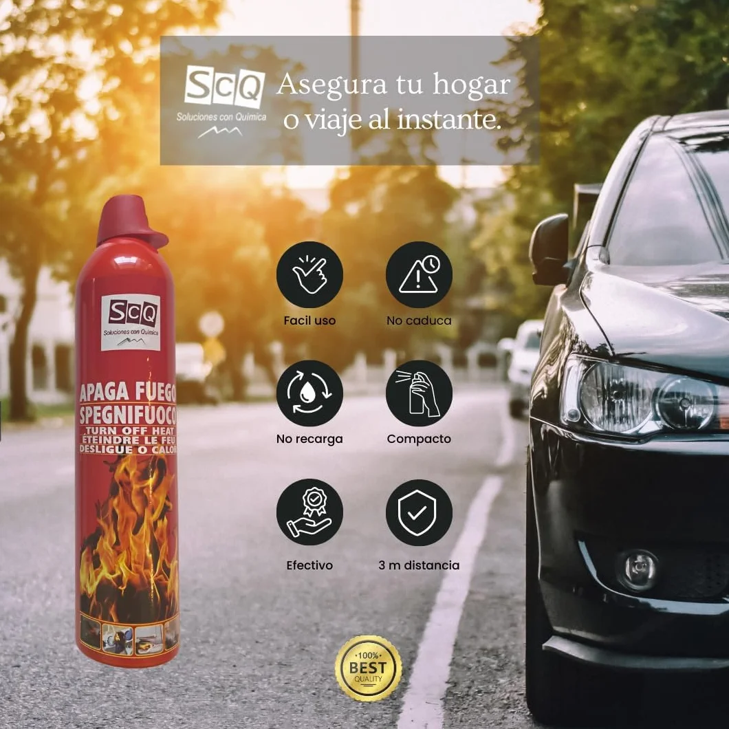 Mini extintor de incendios I extintor aerosol para casa coche apaga fuegos mini extintor para cocina camping camper Hogar spray extintor protección incendios en Cualquier Lugar I 2x500ml con soporte