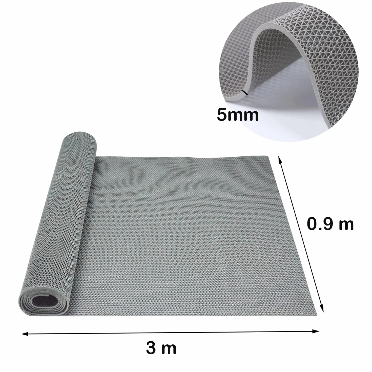 Alfombra antideslizante para exteriores, 3 x 0,9 m, drenaje antideslizante, para suelos de jardín, exteriores, alfombra de goma resistente para baño, piscina, hoteles, cocina (gris)