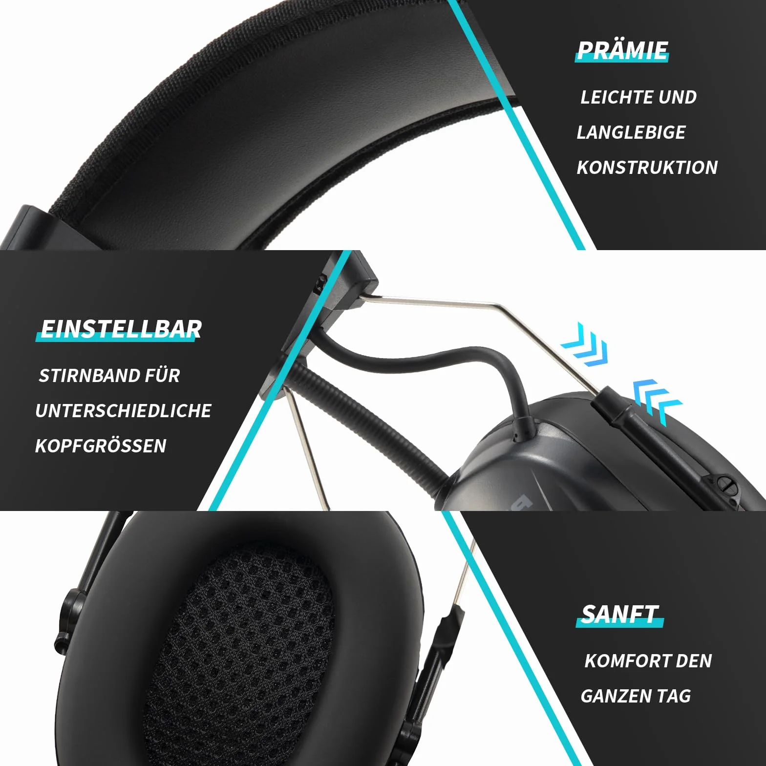 Protección auditiva con radio DAB+ FM Bluetooth 5.2 orejeras seguridad batería litio SNR 30 dB