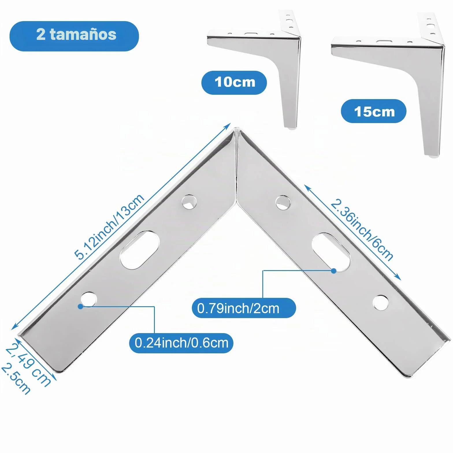 MIVIDE 8 Triangulares de Metal para Muebles, Patas para Muebles Plateado 15 cm, Patas de Metal Modernas para sofá, Mesa, Capacidad de Carga de hasta 800 kg