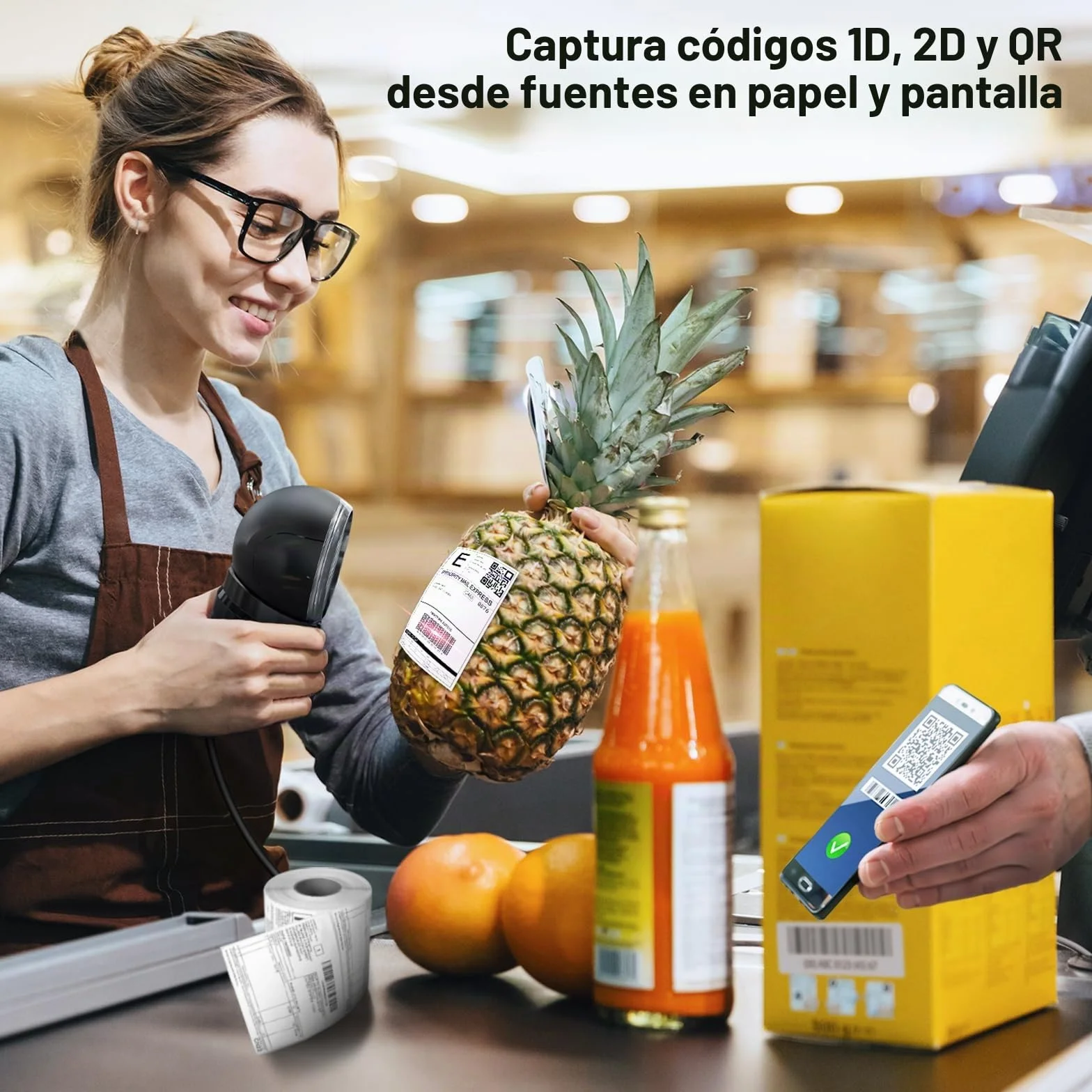 Tera Escáner de código de Barras 1D 2D QR USB Manos Libres Model 9000