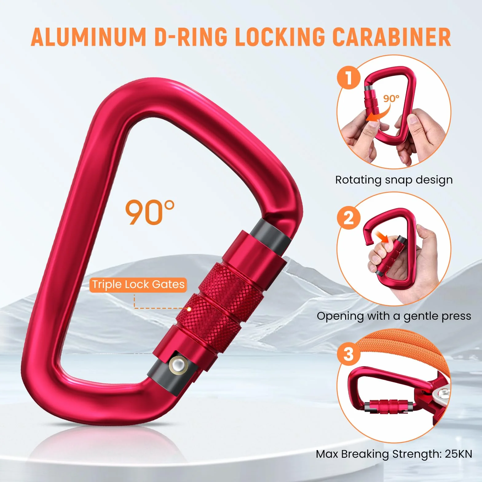 Kit de cuerda de acero con núcleo flip, cordón de acero con mosquetón de triple bloqueo, cuerda ajustable para escalada de árboles, protección contra caídas
