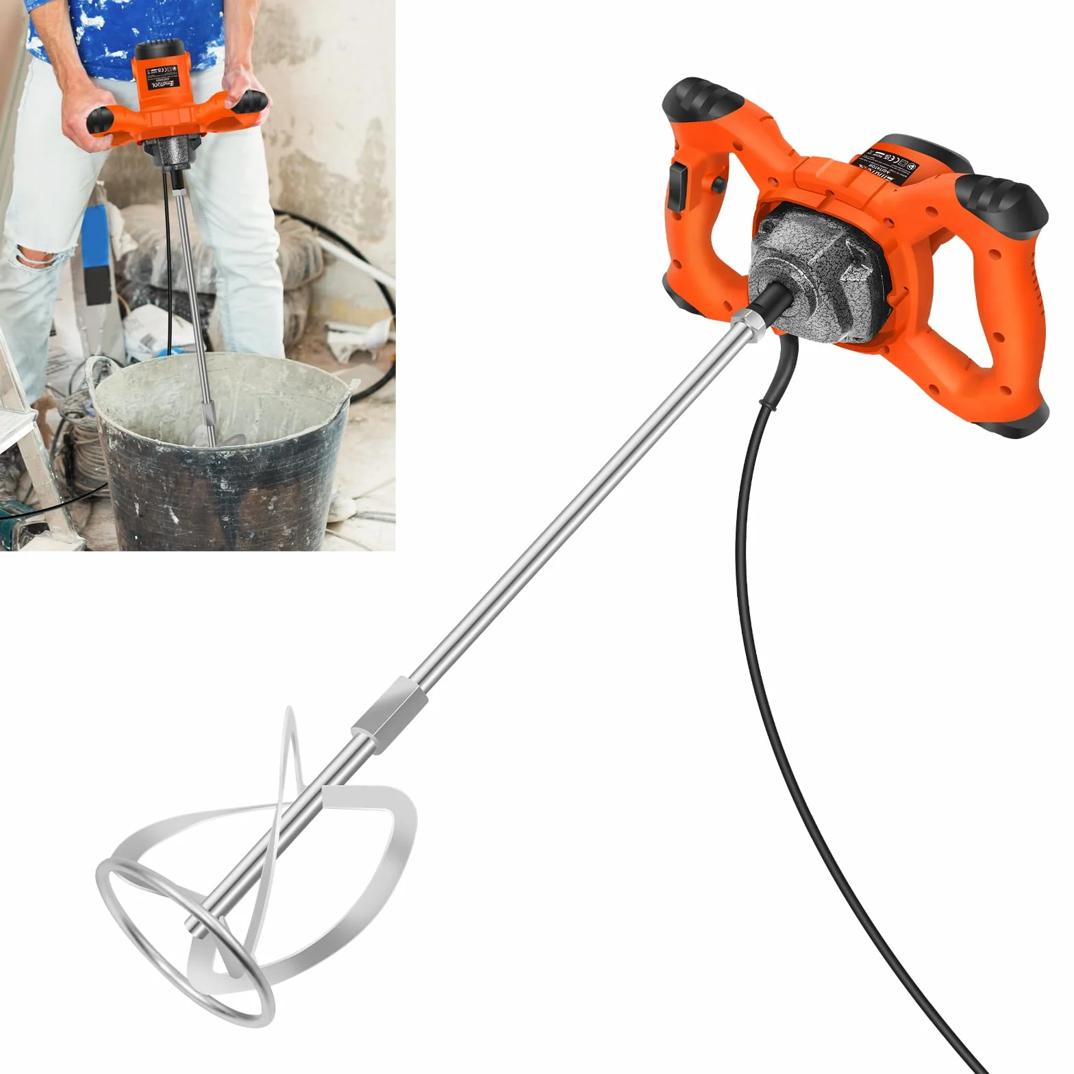 Batidora portátil de paleta de 2600 W, ajustable de 6 velocidades, agitador eléctrico de mano, herramienta mezcladora para lechada, color cemento yeso, naranja