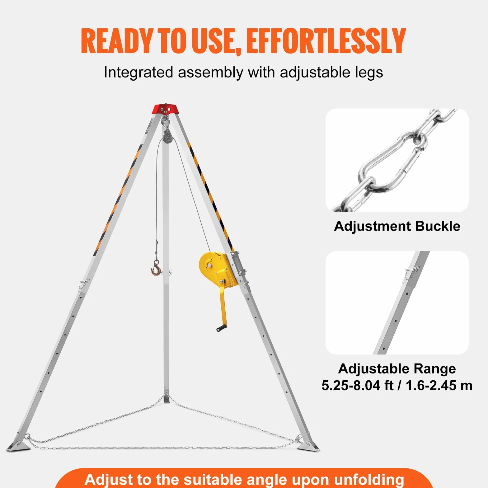VEVOR Kit de trípode para espacios confinados, trípode de rescate de 2500 lbs, patas de 1,6 a 2,45 m, cable de 30 m, protección contra caídas de 32,8', arnés, bolsa de almacenamiento