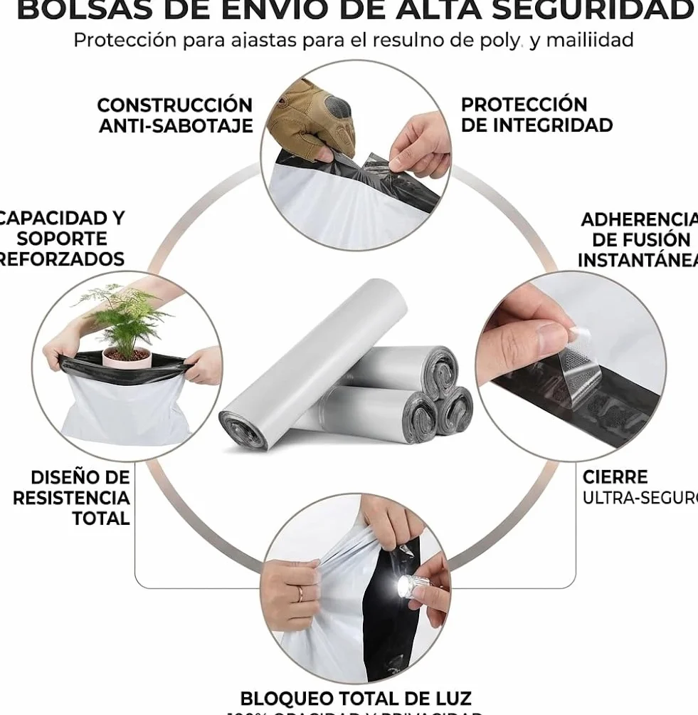 Bolsas para Envíos Autoadhesivos 32x40+5cm 100 Unidades Blancas Impermeables Plástico Reciclado