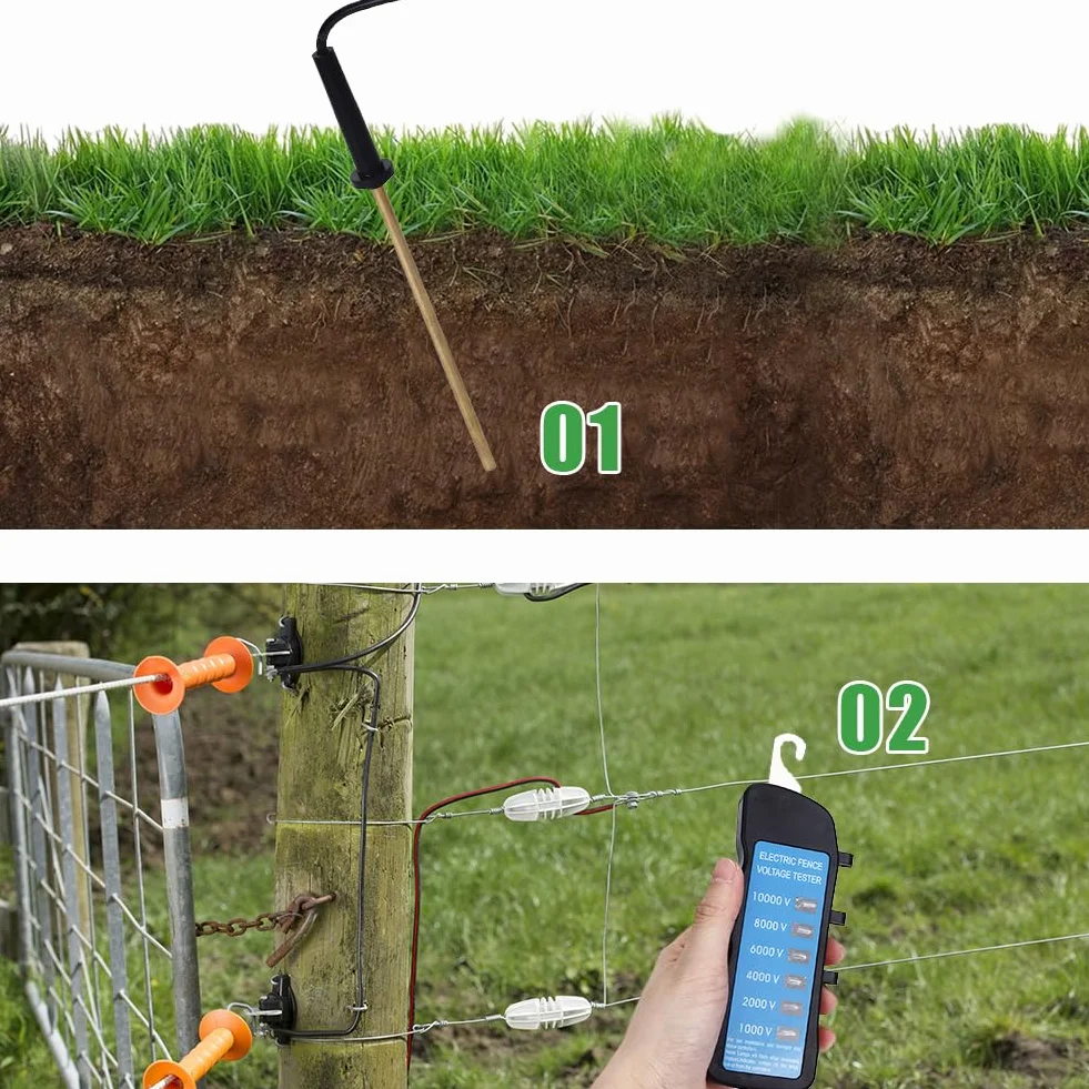 Probador de Voltaje,Tester Pastor Electrico Sin Contacto 600-7000V Probador de Cercas EléCtricas con Sonda Clip Bolsillo DeteccióN de Luz MúLtiple para Granja Jardines, Recintos Aves Corral