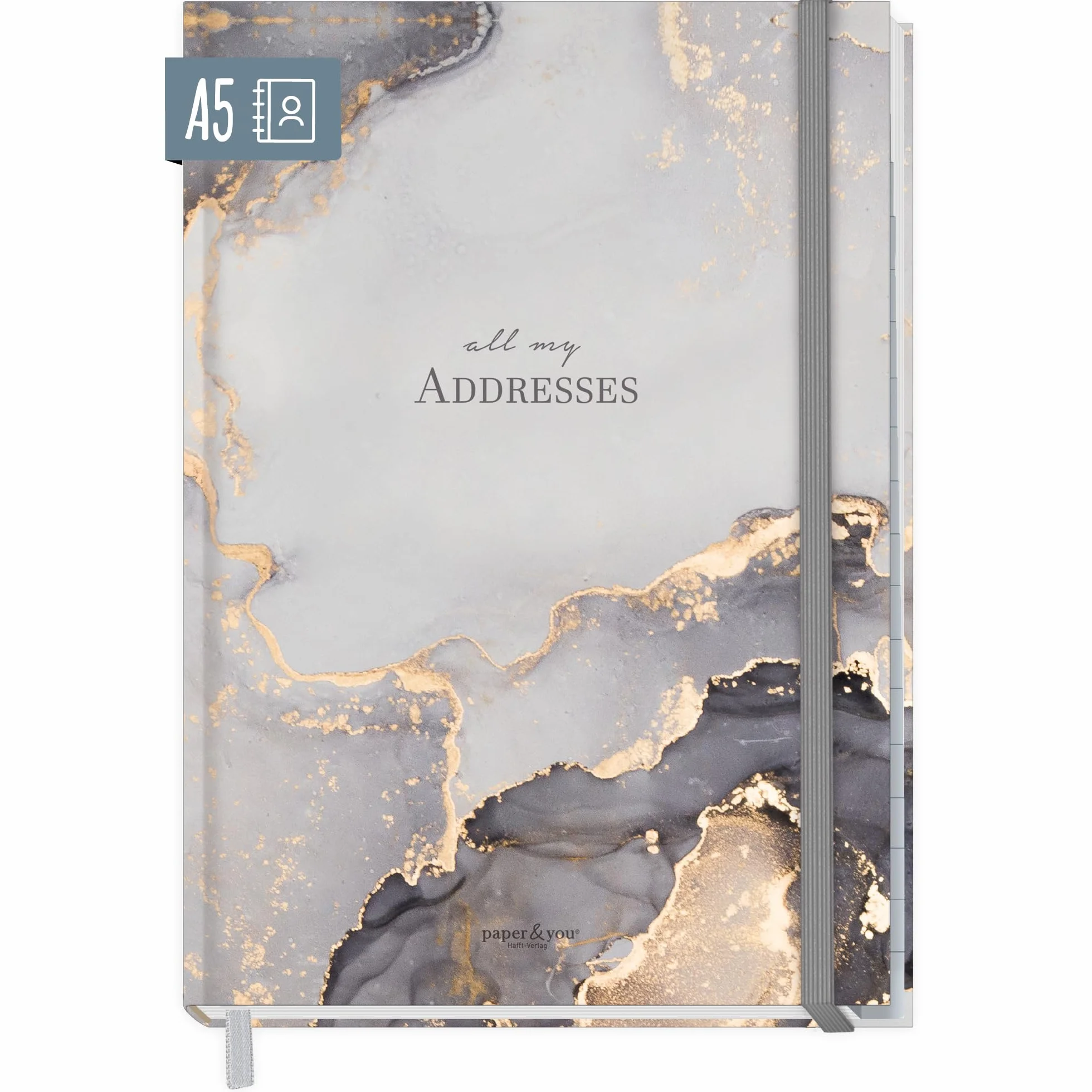 Agenda A5 con índice A-Z Mármol gris sostenible respetuosa con el clima paper&you®