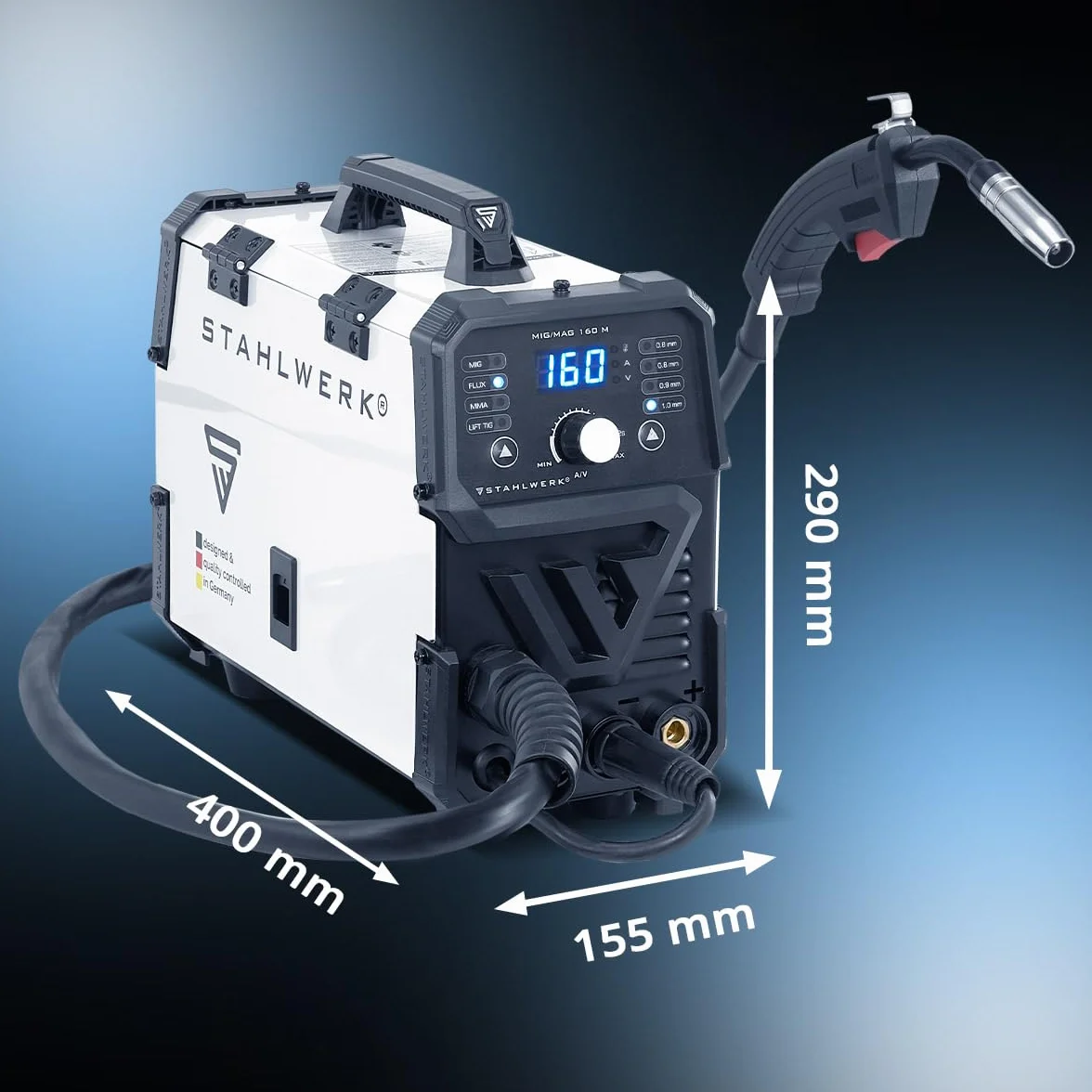 STAHLWERK Soldadora MIG/MAG 200 ST – Máquina de soldar Inverter con 200 A, equipo de gas protector con avance de hilo sinérgico, apto para FLUX (hilo hueco), funcional para Lift-TIG & MMA/Electrodo