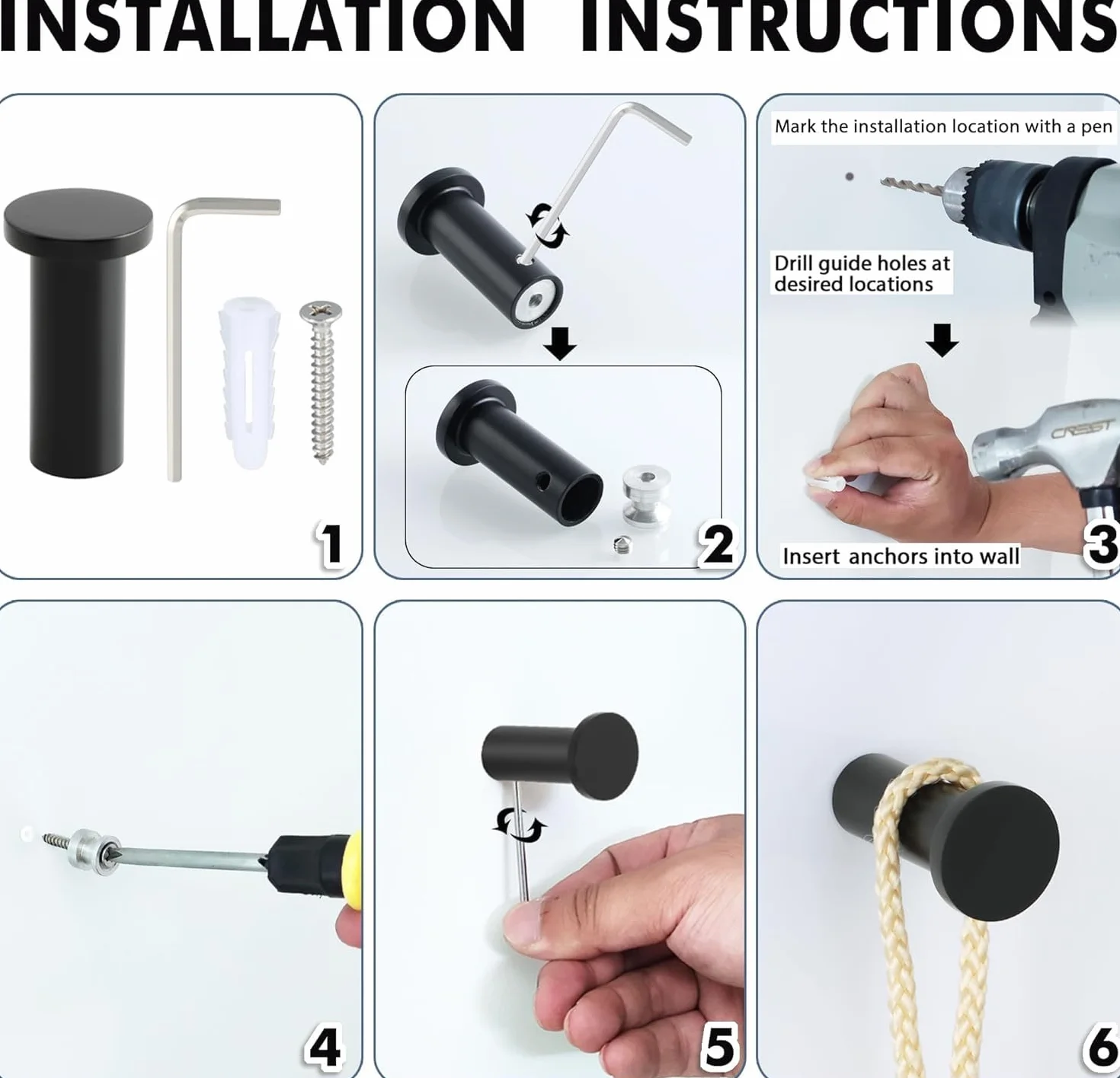 SAYAYO Gancho Pared, Colgador Pared Negro Gancho Toalla Baño de Acero inoxidable 2 Piezas Ganchos de Decoración para Baño, Dormitorio y Cocina, EGOY001Y-B-2P