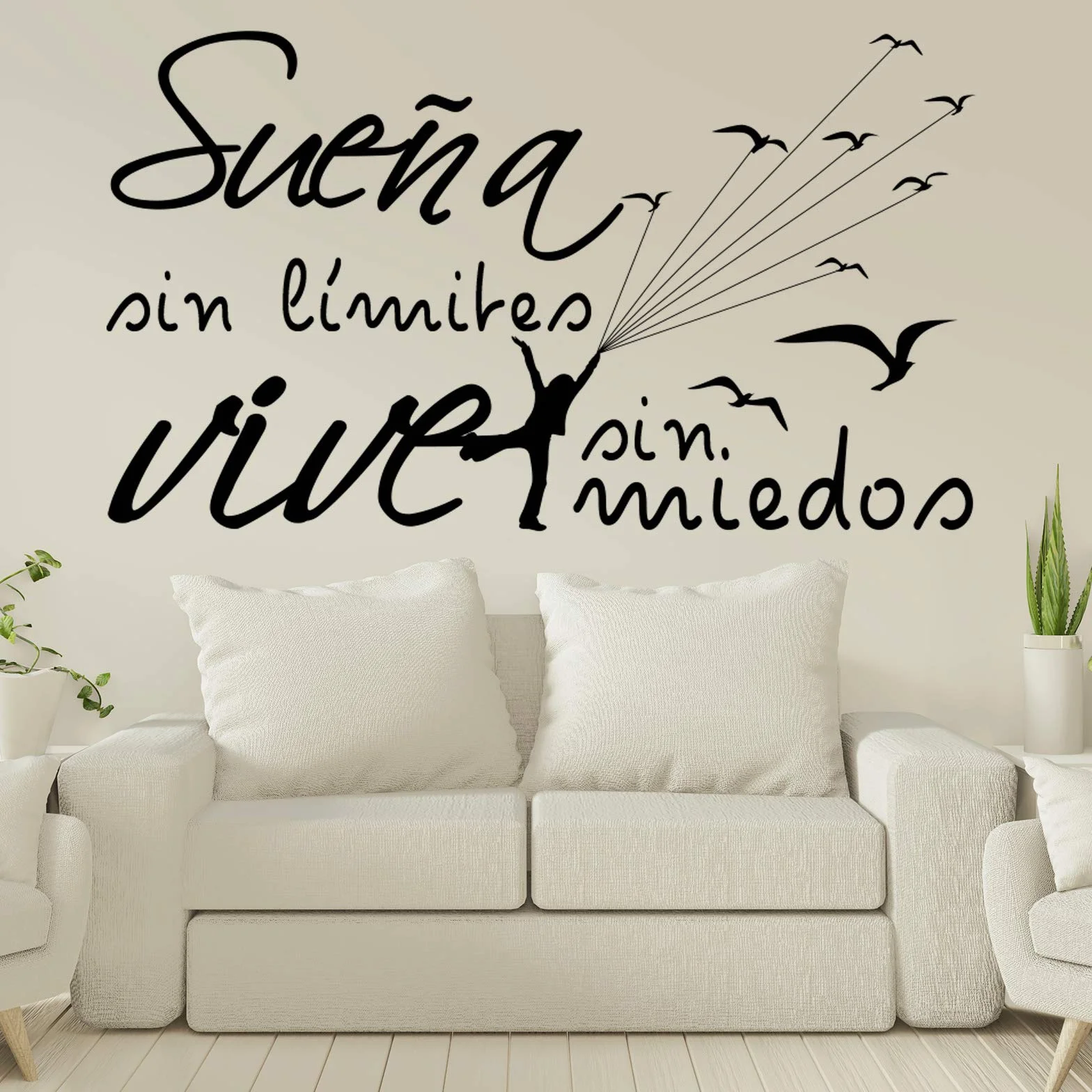 Vinilos de pared decorativo con frase decorativa motivadora "SUEÑA SIN MIEDOS VIVE SIN.." Pegatinas decorativas pared. Decoración casa Docliick DC-19150