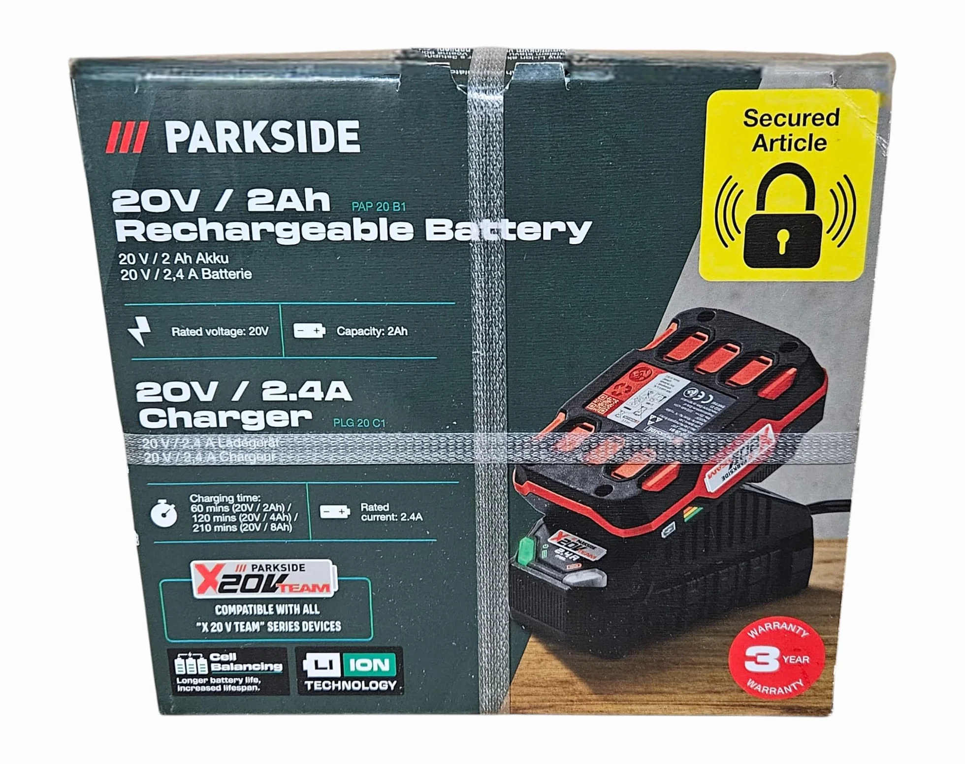 Park Side - Batería Parkside X20V Team 2 Ah y Cargador con Active Cell Balancing