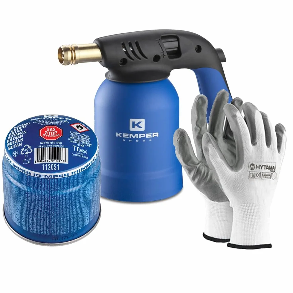 Kemper - Lámpara para soldar soplete de fuego + 1 bombona de gas butano seguro + 1 guantes de regalo