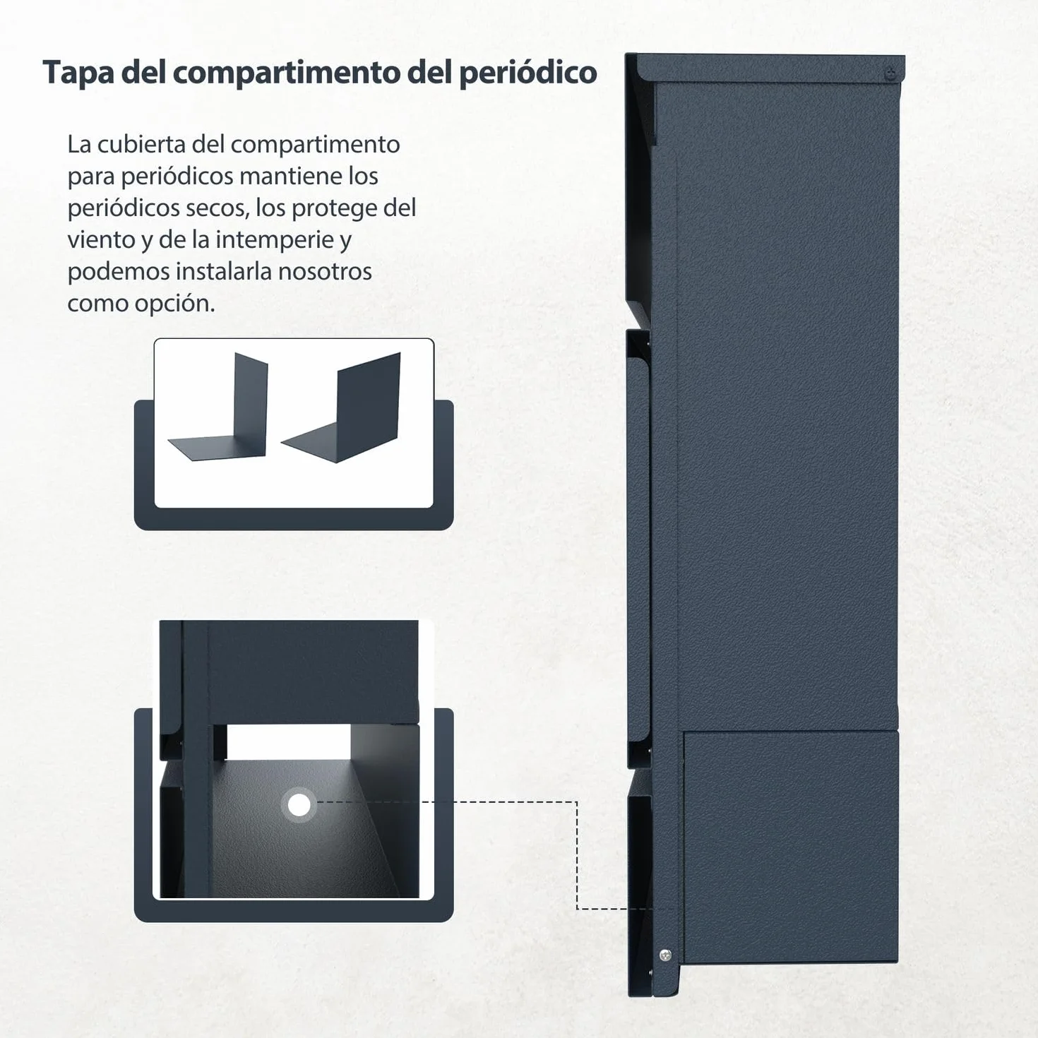Buzón con Compartimento para periódicos en Antracita RAL 7016 – Buzón de Correo Personalizado de Acero Inoxidable Placa para Nombre de Calle – Buzón de Pared con candado y