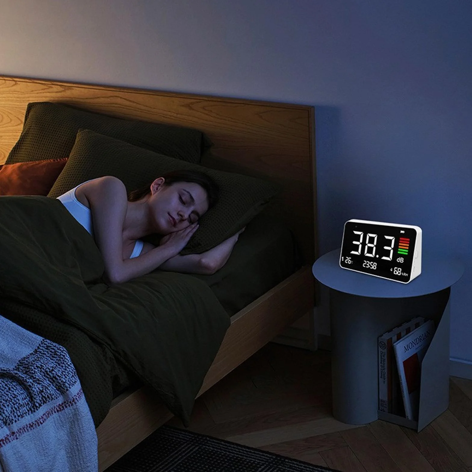 Sonometro, Medidor de Decibelios con Pantalla LCD, Reloj Detección de Temperatura y Medidor de Humedad, Medidor de Nivel de Sonido Digital de 30 a 130 dB para Casa, Escuela, Hospital