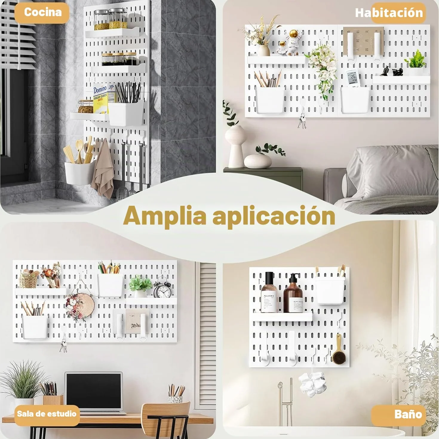 Kit de combinación de 4 piezas de tablero de clavijas, organizador de accesorios con contenedores, estantes y ganchos