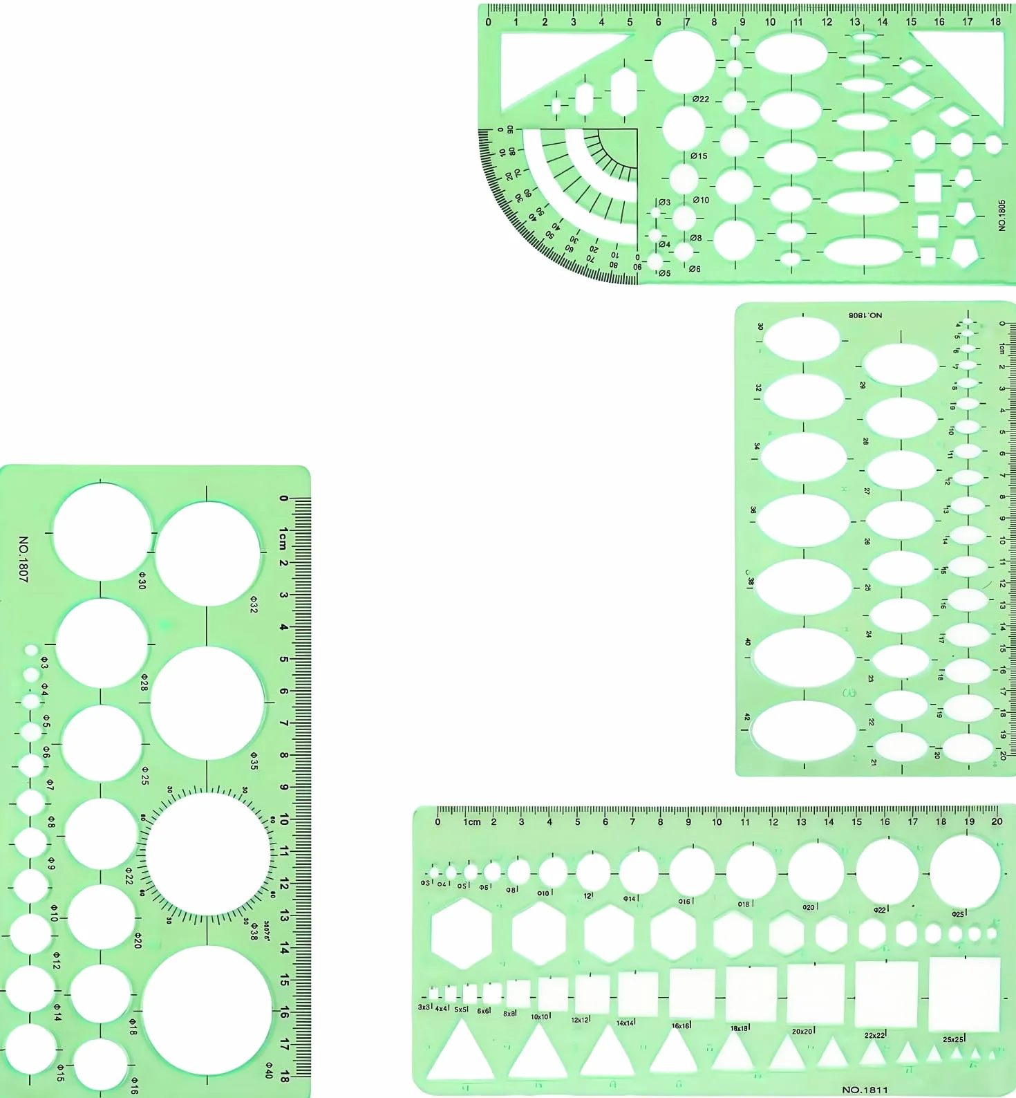Plantilla para Dibujar Geométricas, 4 Piezas Trazador de Círculos, Plantilla de Medición de Plástico para Dibujar, Medir, Diseñar (Verde)