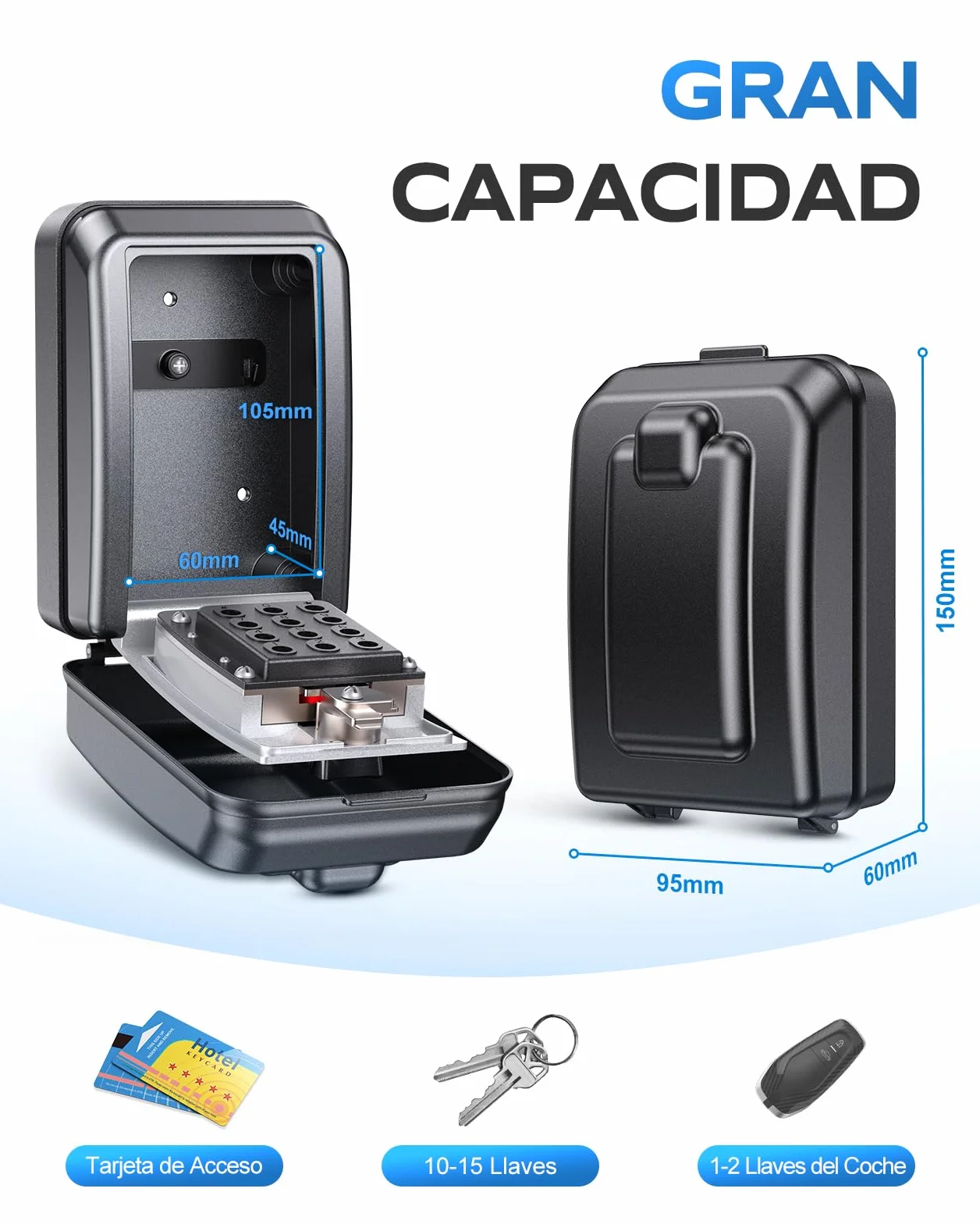 Mohard Caja de Seguridad para Llaves, Combinación 12 Dígitos, Impermeable, Gran Capacidad, Caja Fuerte Exterior
