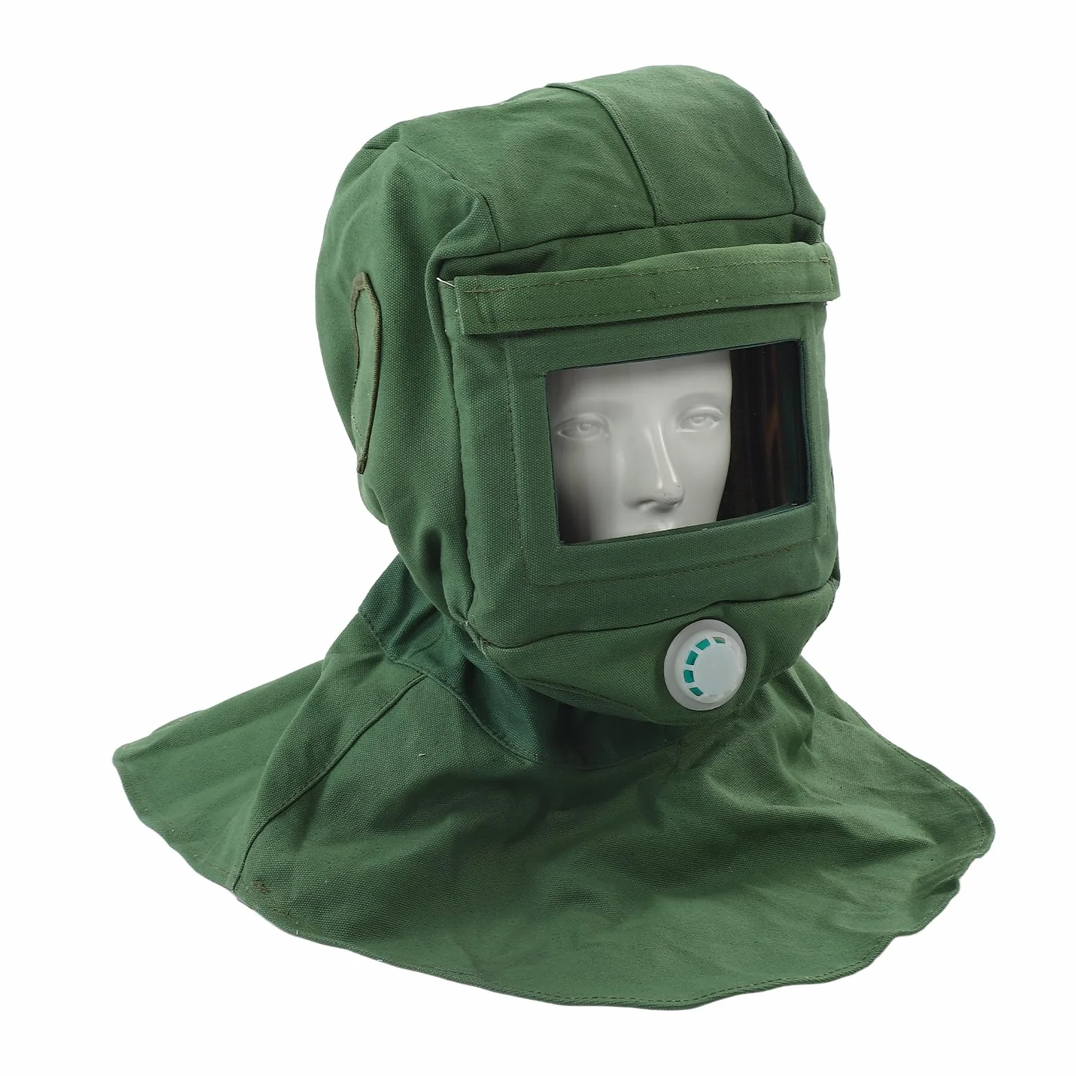 Capucha para Chorro de Arena, Vidrio Curvo Grueso Visión Clara Lienzo Protección Contra Polvo y Arena Tapa de chal Diseño de ventilación Cuello elástico Chal para arenadora