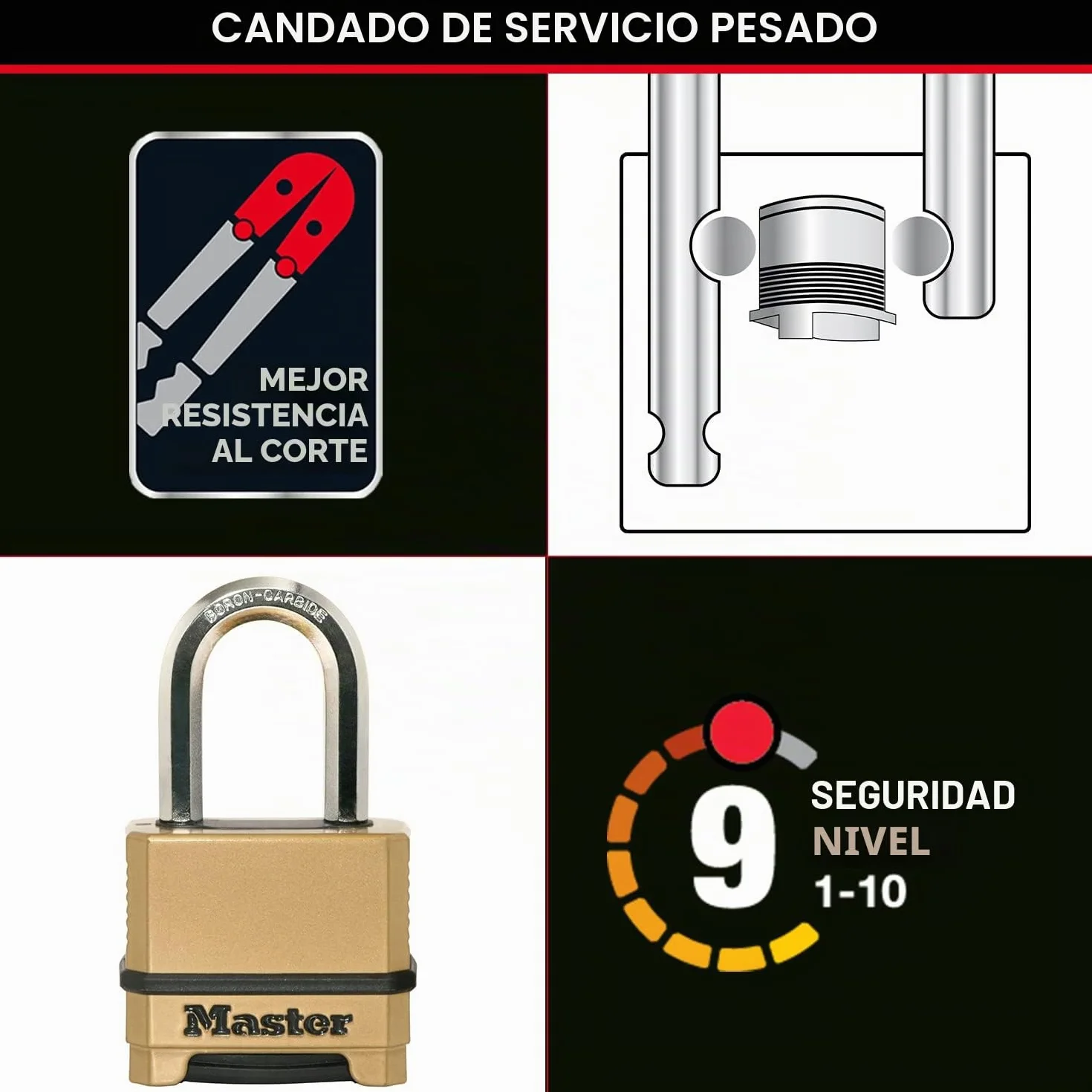 Master Lock M175EURDLF Candado Alta Seguridad, Combinacion, Zinc, Exterior, Arco Medium, Adecuado para Portales, Garages, Sótanos