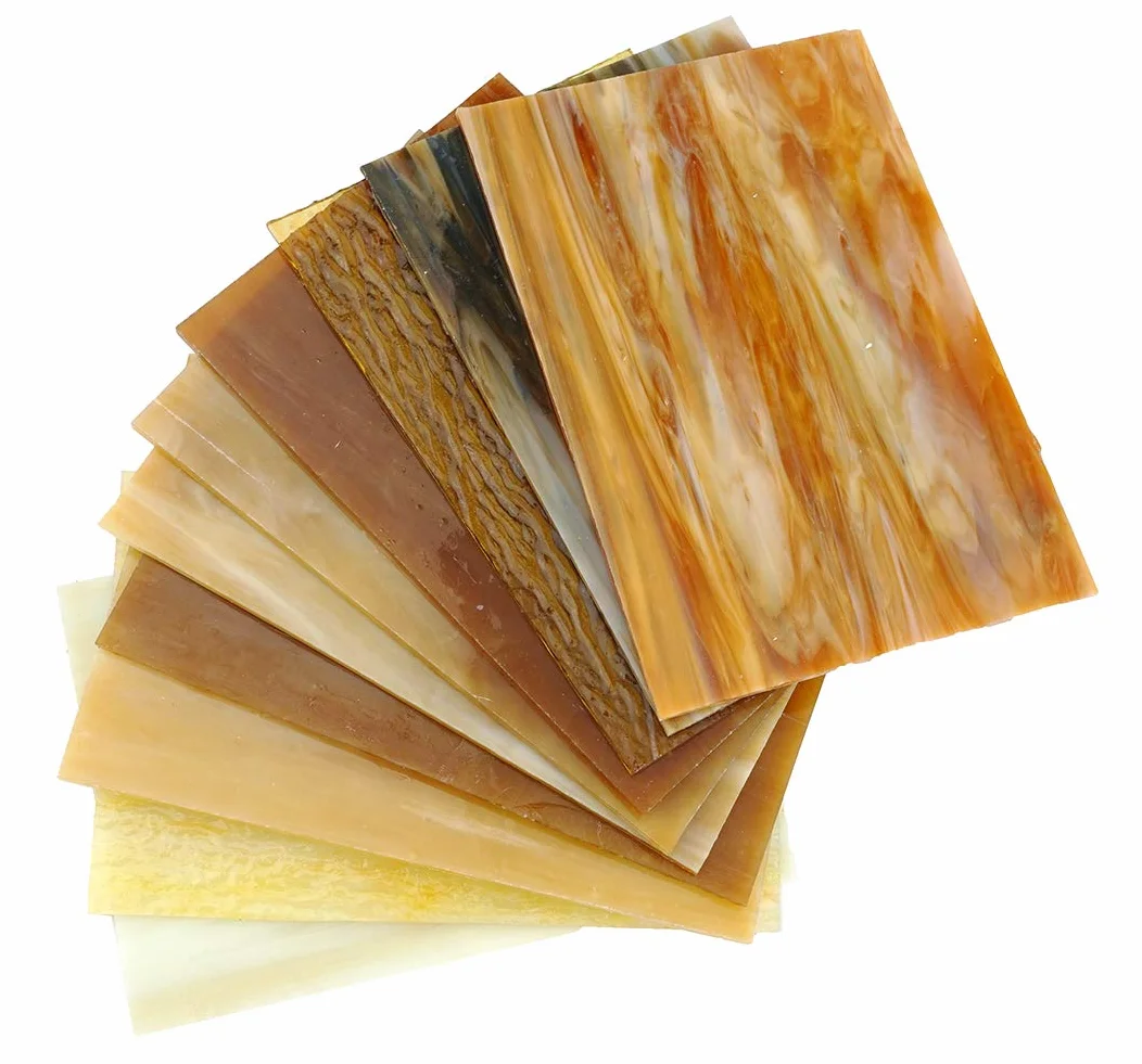Lanyani Láminas de vidrio de colores ámbar surtidas, 10 x 15 cm, vidrio artístico opalescente estilo Tiffany, texturas mixtas, paquete de 10 unidades