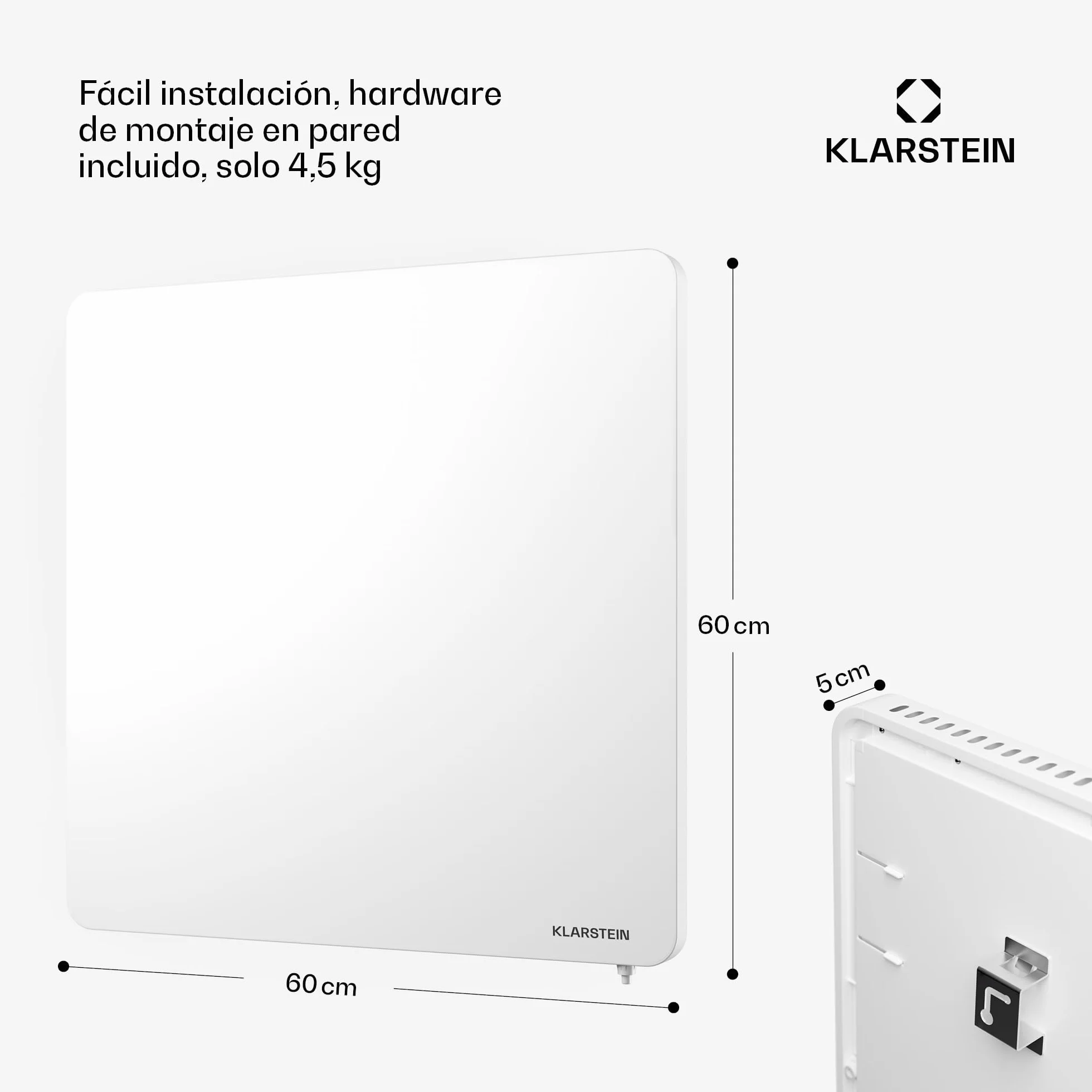 KLARSTEIN Radiador Electrico Bajo Consumo Infrarrojos, Estufa Pared 450W, Detección Ventana Abierta, Temporizador, Emisor Termico, Radiadores Bajo Consumo Electricos sin CO2