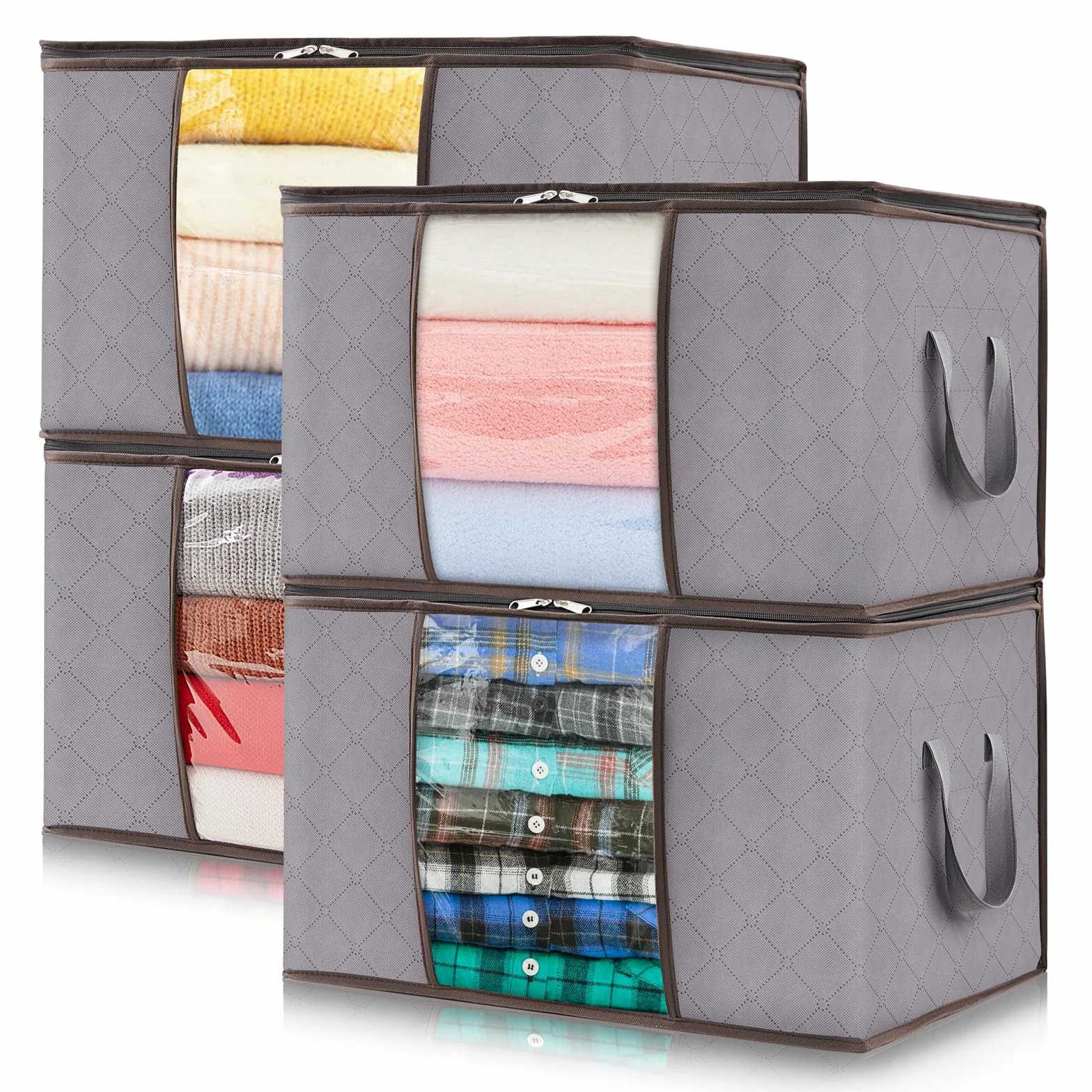 Lifewit Bolsas Almacenaje Ropa, Cajas Almacenaje Plegable, Bolsas para Guardar Ropa, Cajas Mudanza, Organizador Armario Para Ropa, Mantas, Juguetes, Gris Claro, 50 L, 4 Piezas