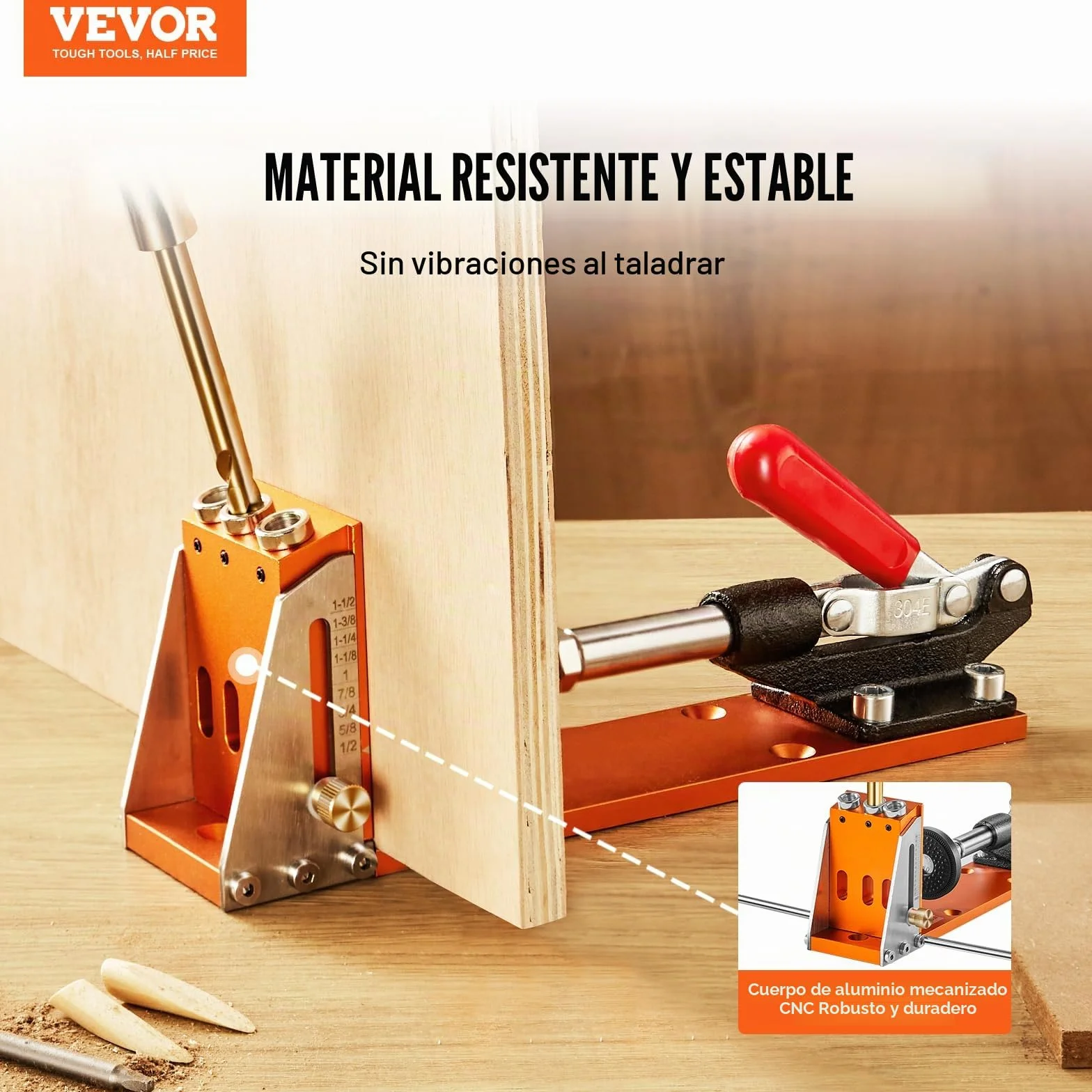 VEVOR Kit de Plantilla para Orificios Ocultos con Llave y Puntas de Accionamiento Cuadradas Plantilla de Perforación con Ayuda de Espigas para Taladrar Orificios Ocultos para Taladrar para Carpintería