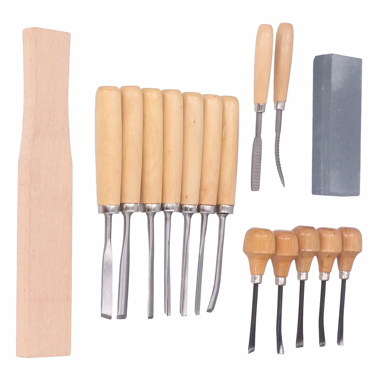 Juego de 16 Piezas de Herramientas para Tallar Madera - Kit de Cinceles y Gubias Profesionales con Mazo, Lima y Piedra de Afilar para Carpintería y Tallas