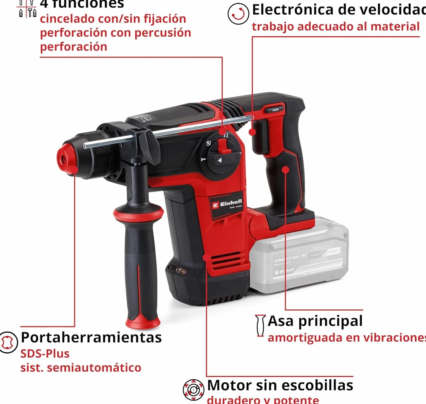 Einhell Professional martillo perforador con batería TP-HD 18/26 Li BL-Solo Power X-Change (18 V, sin escobillas, 2,6 J, SDS-plus, mecanismo de impacto neumático, 4 funciones, maletín, sin batería)