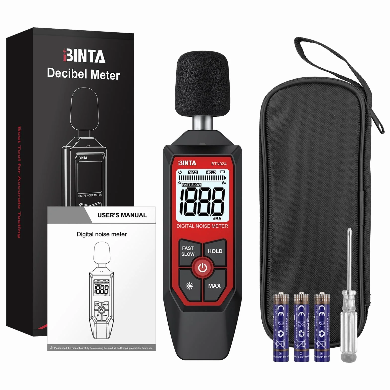 BTNTA Medidor de Decibelios Digital 30-130dB SPL Portátil Pantalla LCD