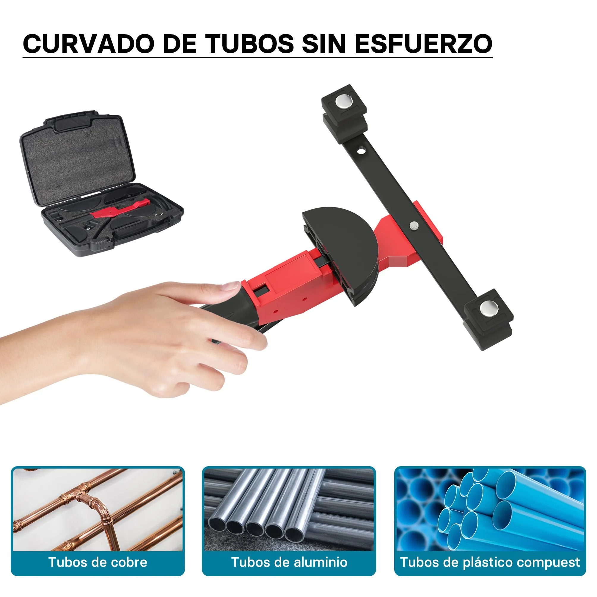 Wiltec Curvadora manual de tubos, para diámetros de 14-32 mm y radios de curvado hasta 90°, dobladora a mano para tuberías de aluminio, cobre y plástico, máquina curvatubos