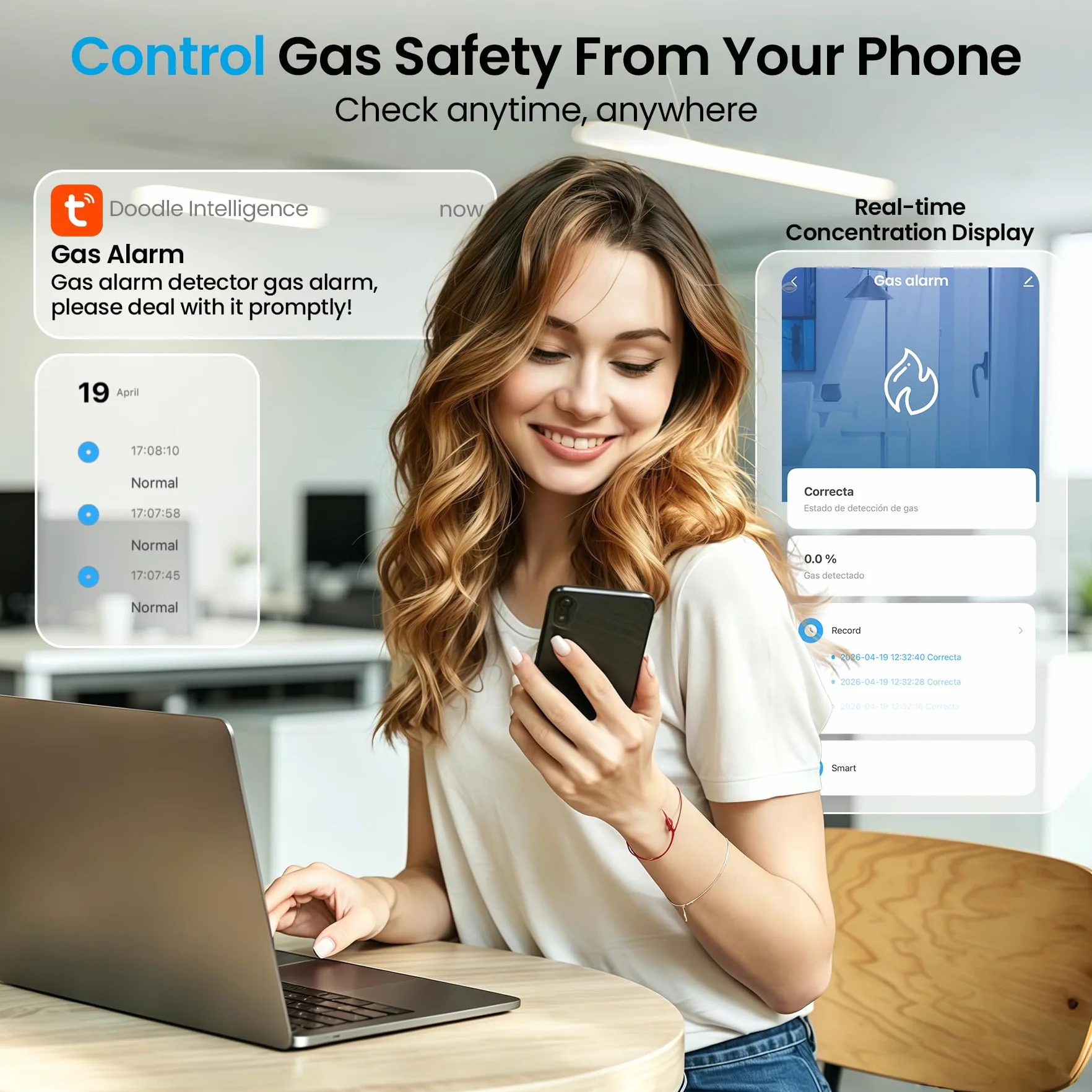 BoundlessBrothers Detector de Gas WiFi para Enchufe, Alarma de Gas Doméstica según EN 50194, Detector de Gas Plug-in con App Tuya Smart, WiFi 2,4 GHz, para Gas Natural, Metano, Propano, Butano